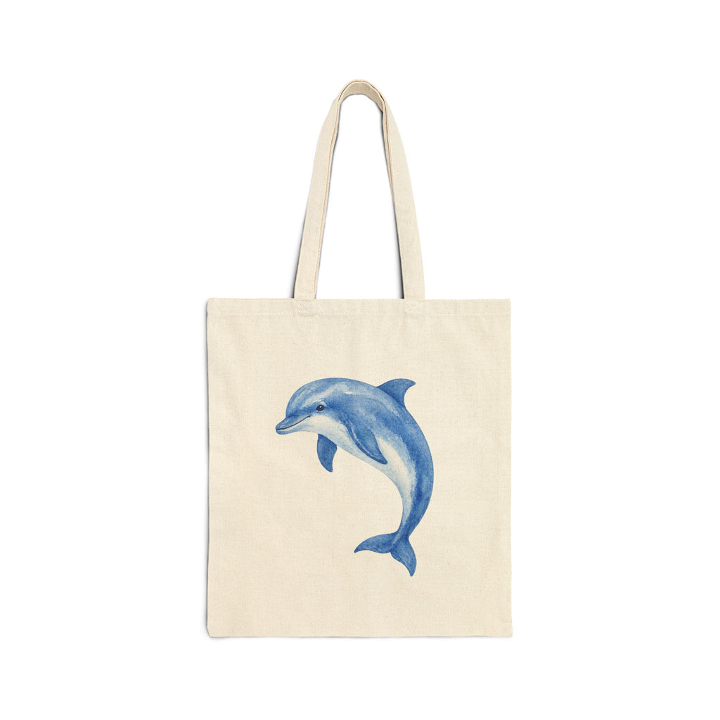 Coastal Collection. Canvas Market/Beach Tote Bag. Blue Watercolor Dolphin.