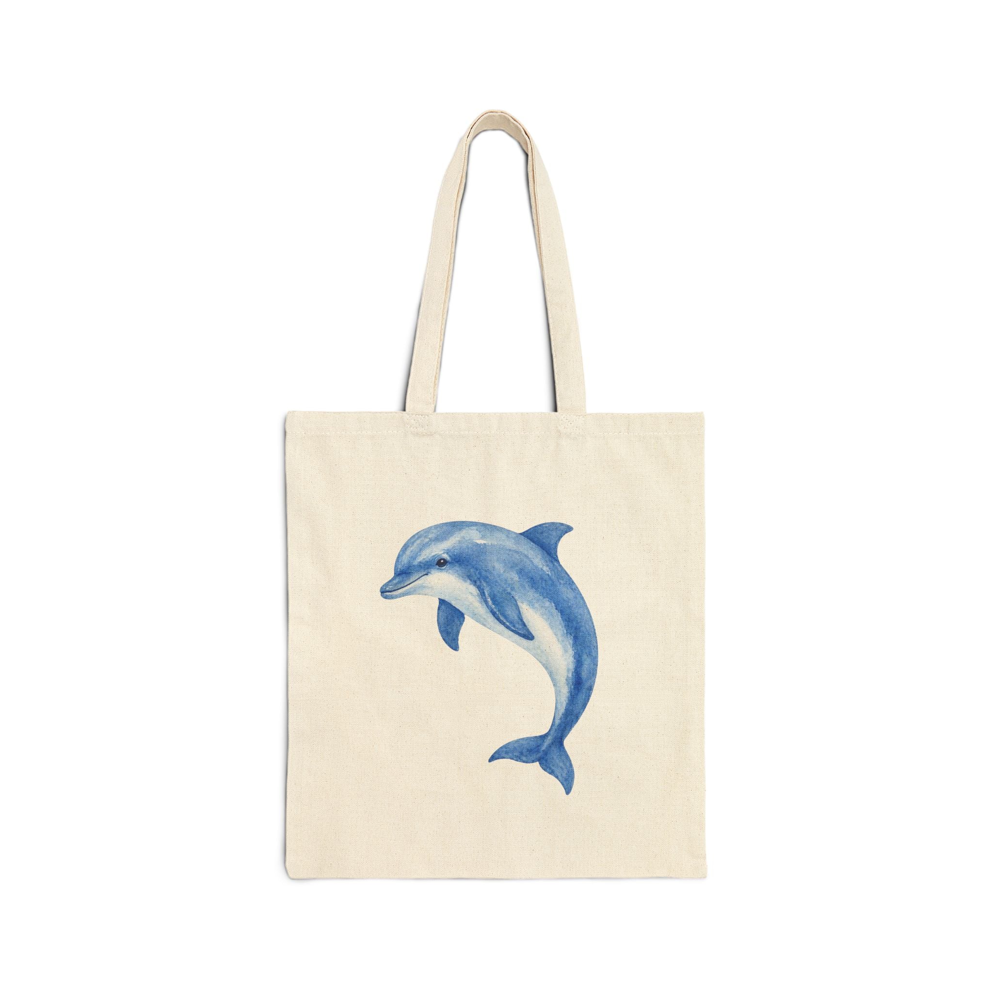 Coastal Collection. Canvas Market/Beach Tote Bag. Blue Watercolor Dolphin.