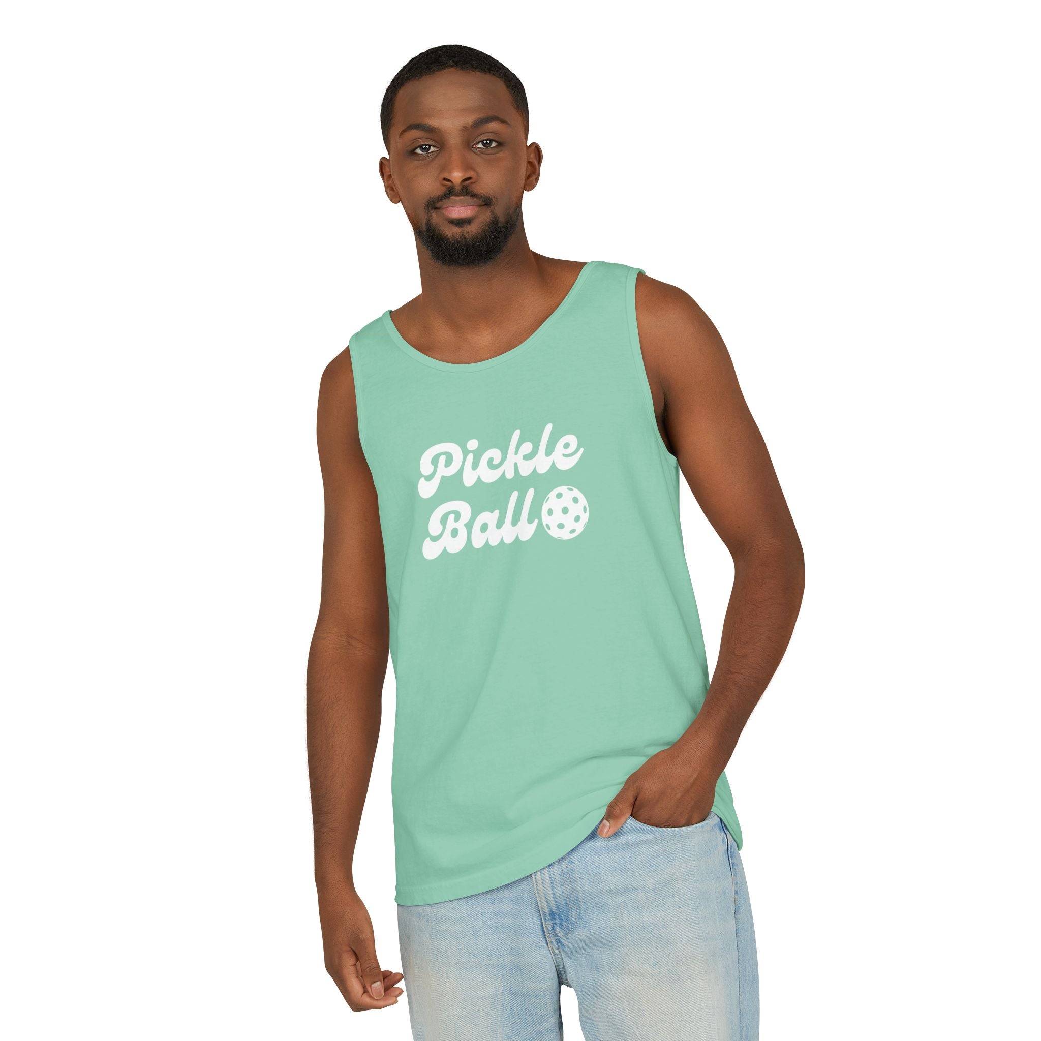 Pickleball. Mens, Lightweight, Cotton, Graphic Tank. Pickleball.