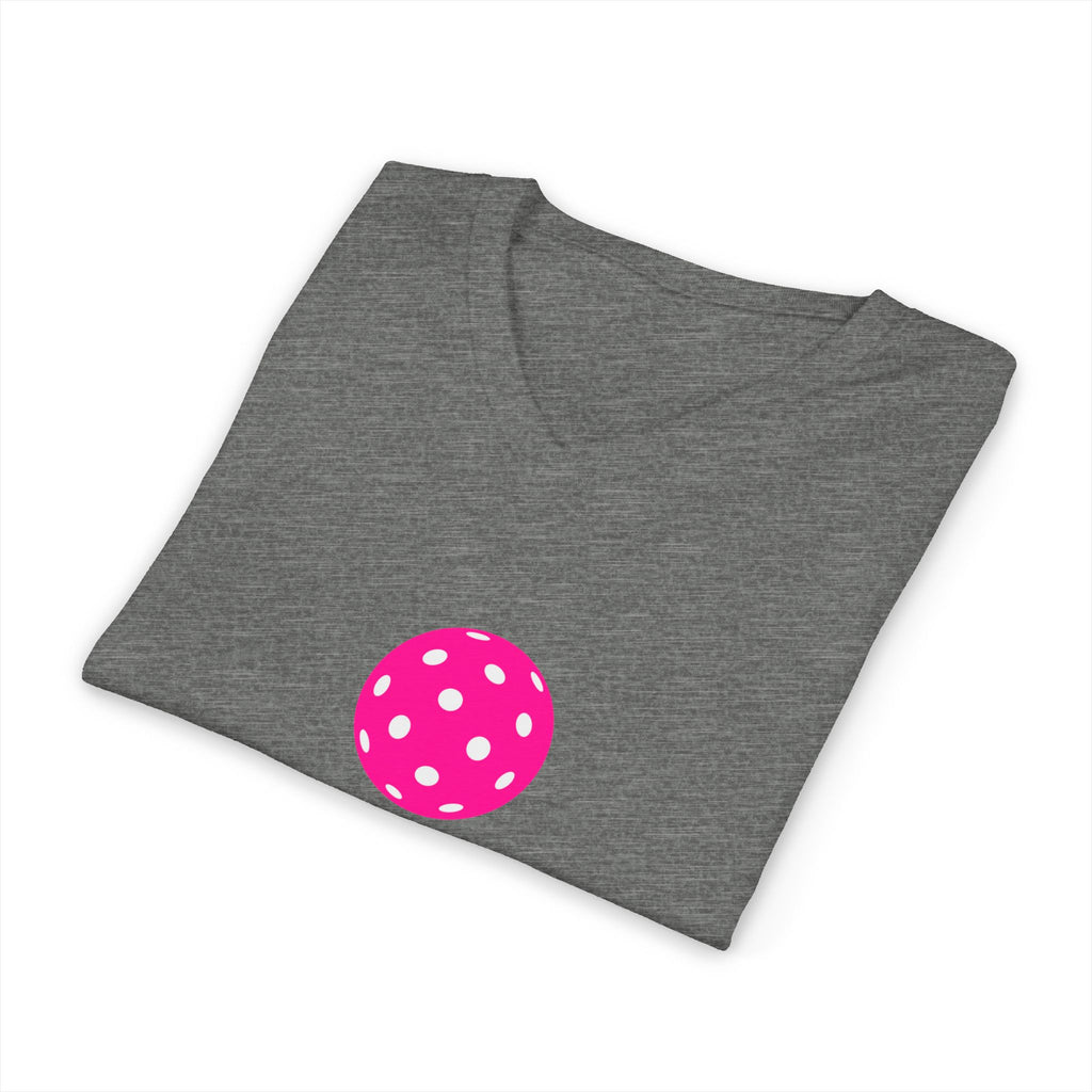 Pickleball. Unisex, V-Neck, Short Sleeve, Graphic T-Shirt. Game Day. Pink.