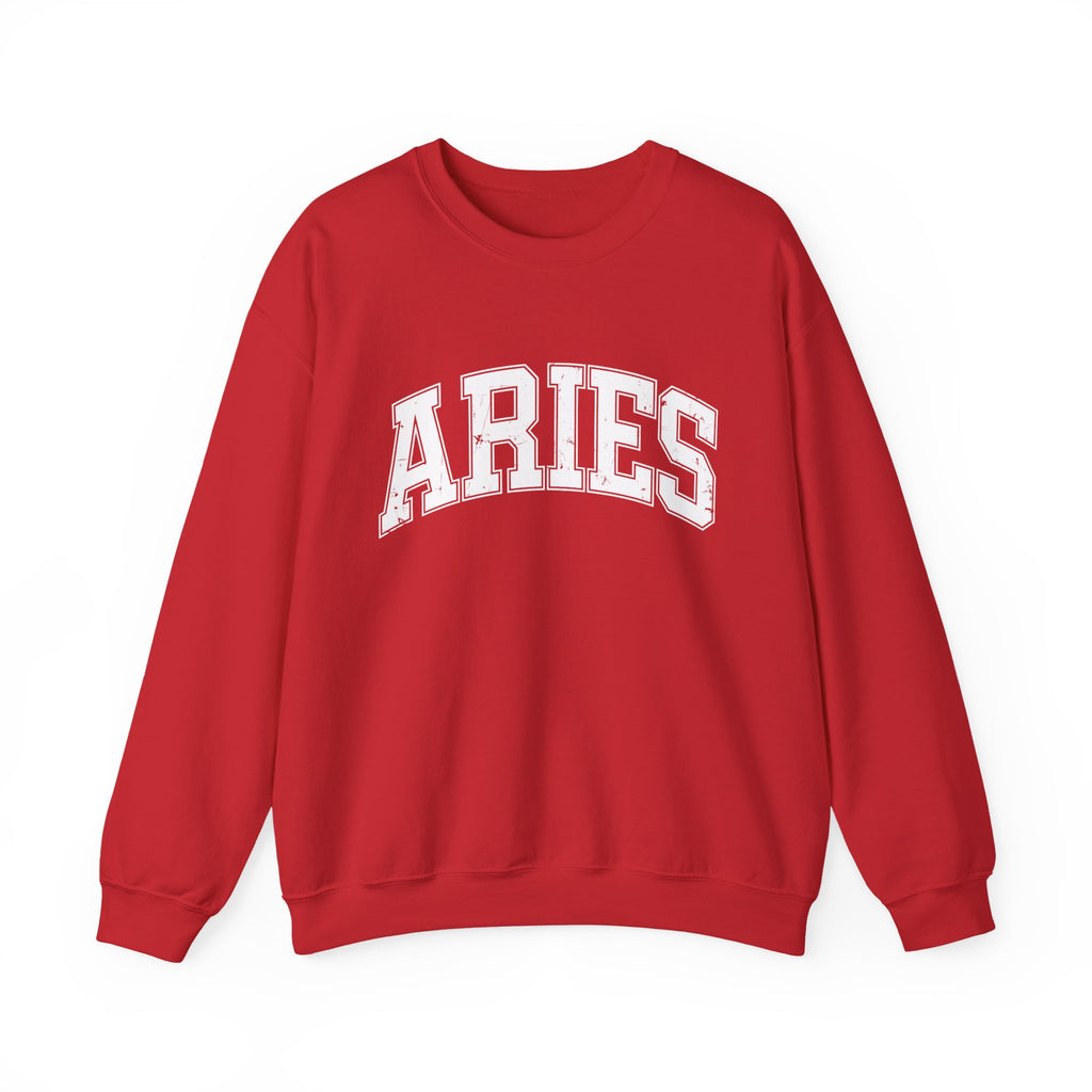 The Zodiac Collection. Unisex Garment-Dyed Crew Neck, Graphic Sweatshirt. Aries in Red.