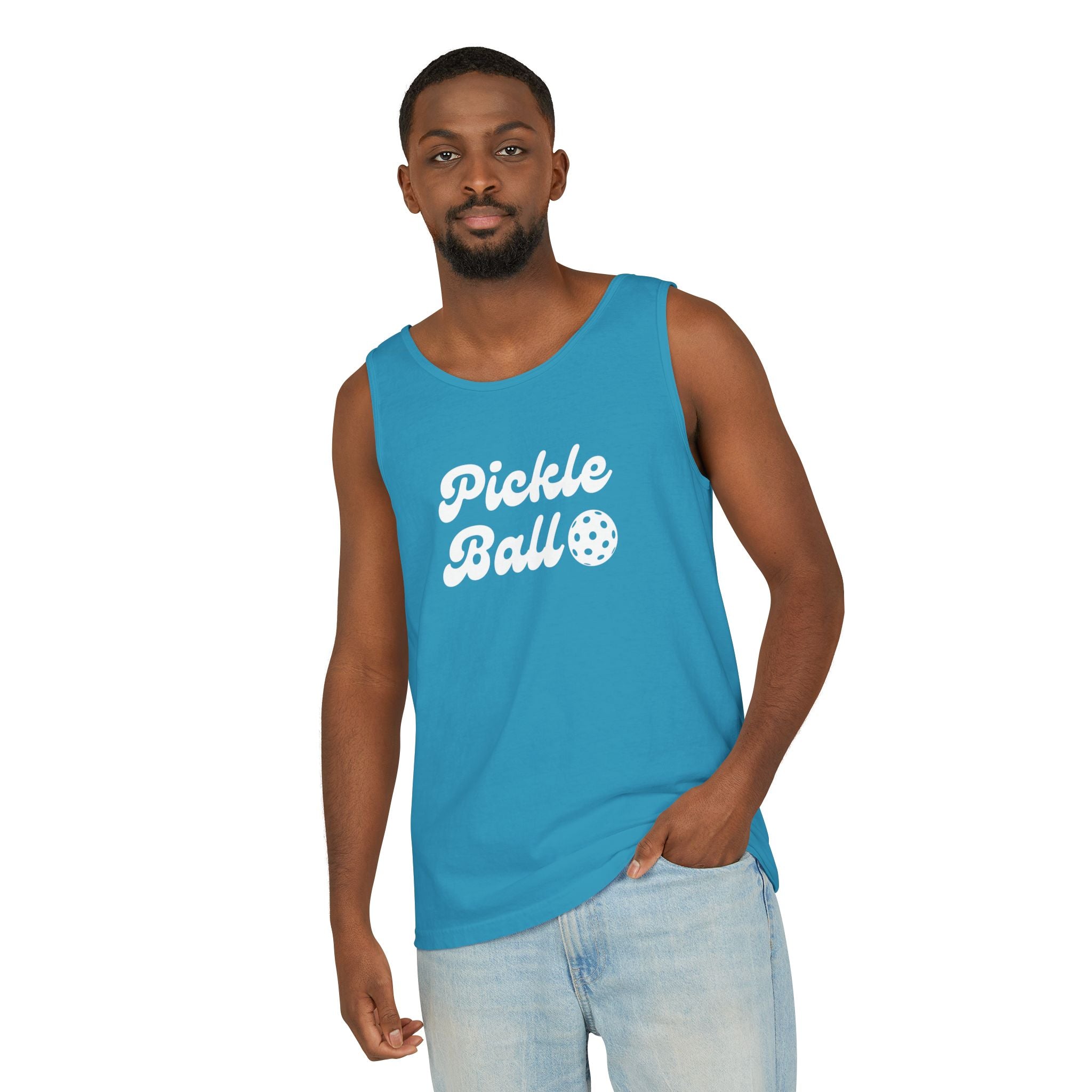 Pickleball. Mens, Lightweight, Cotton, Graphic Tank. Pickleball.