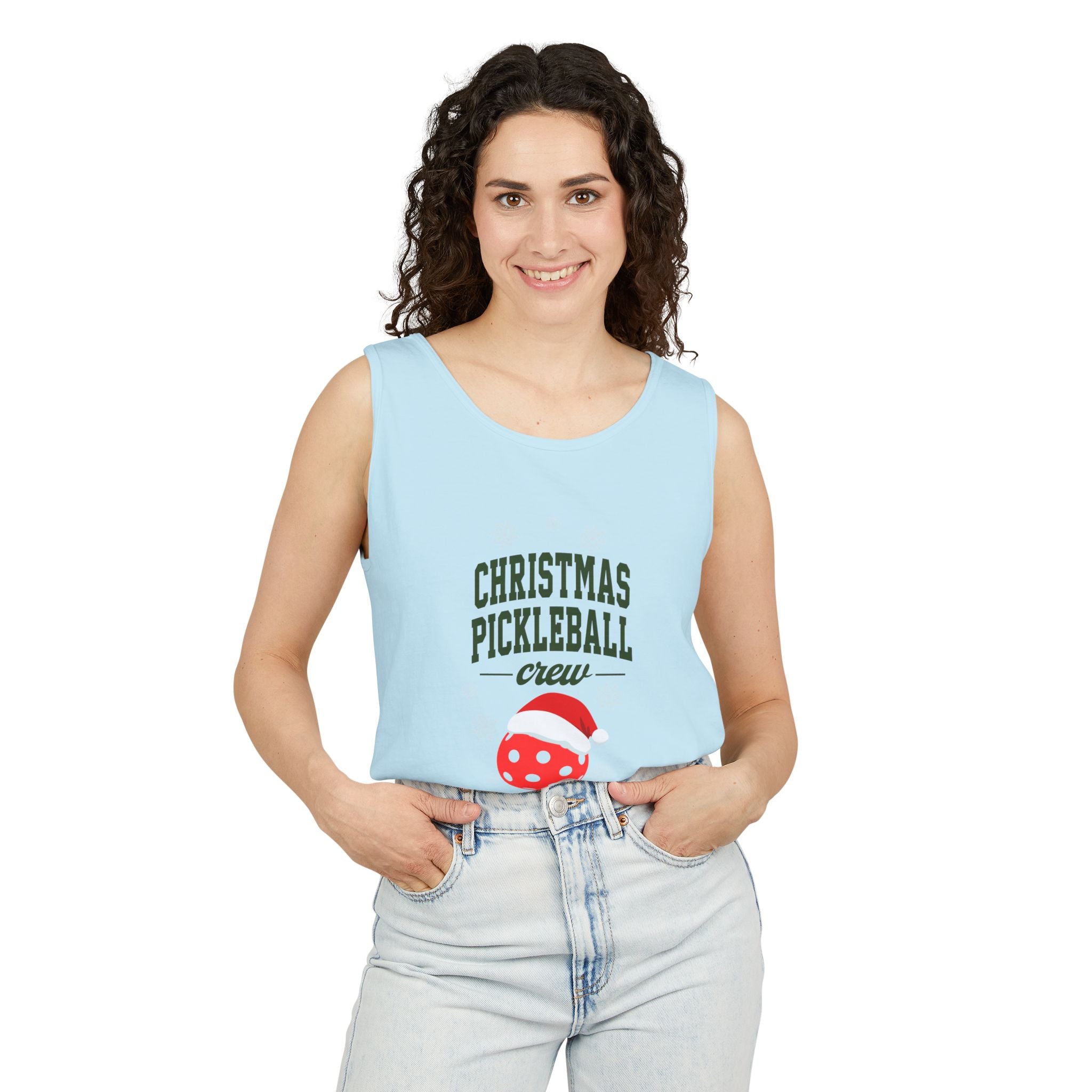Holiday Moon. Unisex, Lightweight, Cotton, Graphic Tank. Christmas Pickleball Crew.