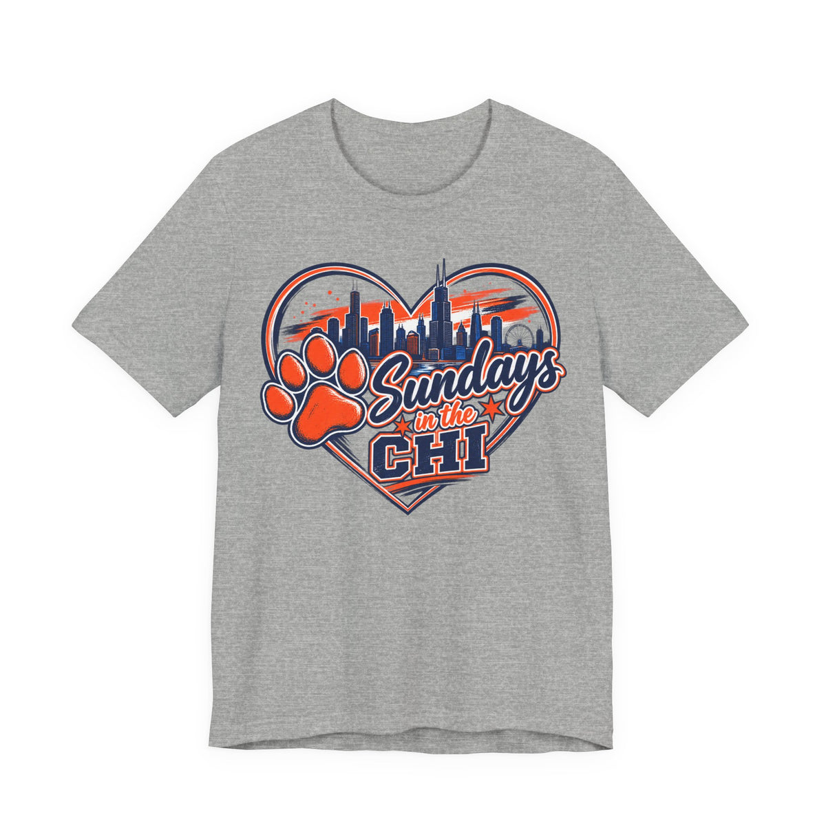 Sporty Soul. Unisex,  Crew Neck, Short Sleeve, Lightweight, Graphic, T-Shirt. Available in 4 Colors. Sundays in the Chi.