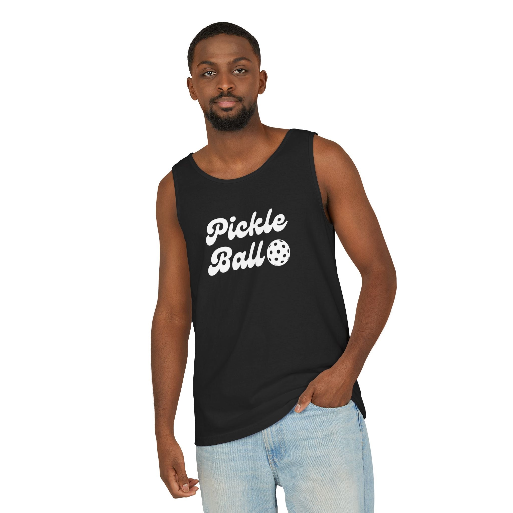 Pickleball. Mens, Lightweight, Cotton, Graphic Tank. Pickleball.