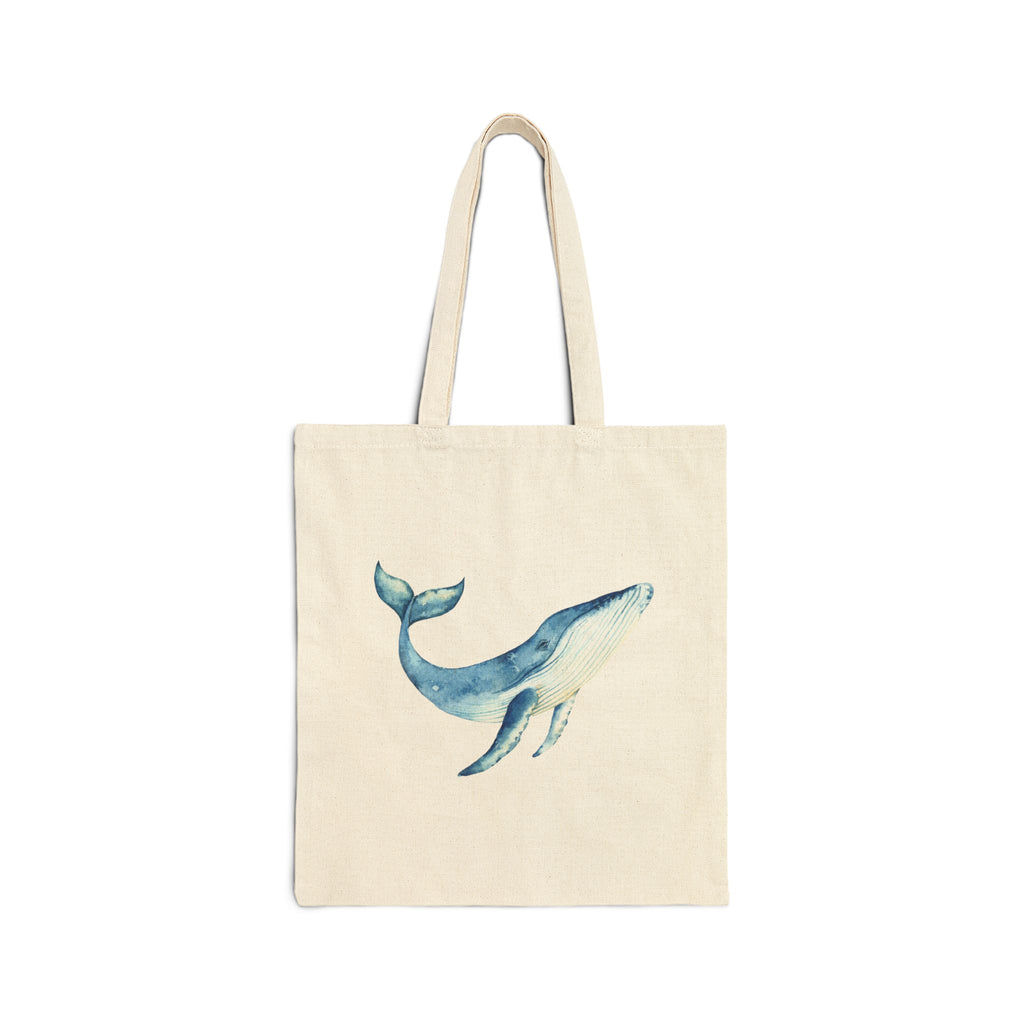 Coastal Collection. Canvas Beach/Market Tote Bag. BlueWhale Watercolor.
