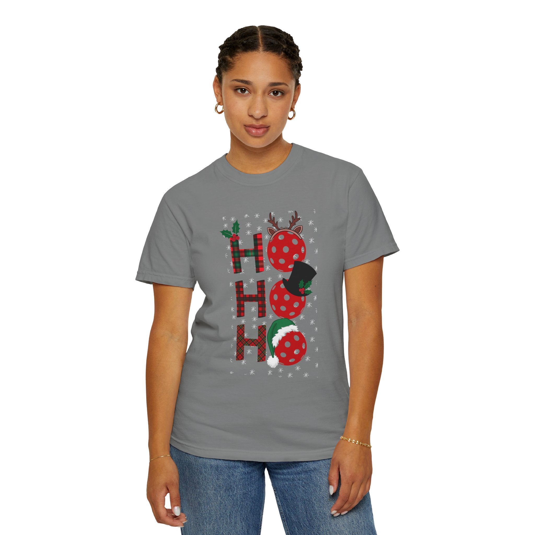 Holiday Moon. Unisex, Garment-Dyed, Crew Neck, Short Sleeve, Graphic T-Shirt. Pickleball Ho.Ho.Ho.