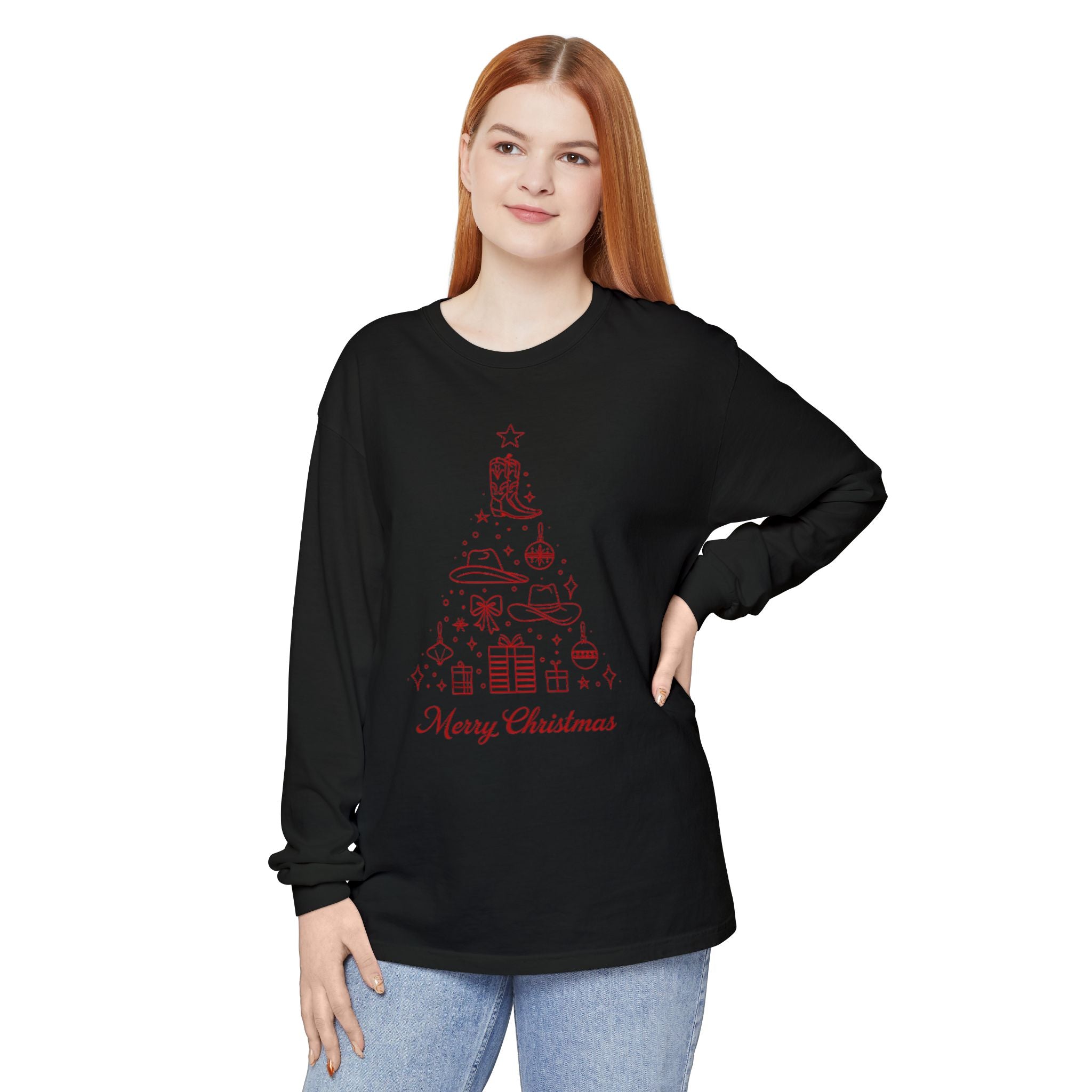 Holiday Moon. Unisex, Crew Neck, Long Sleeve, Graphic T-Shirt. Merry Christmas.