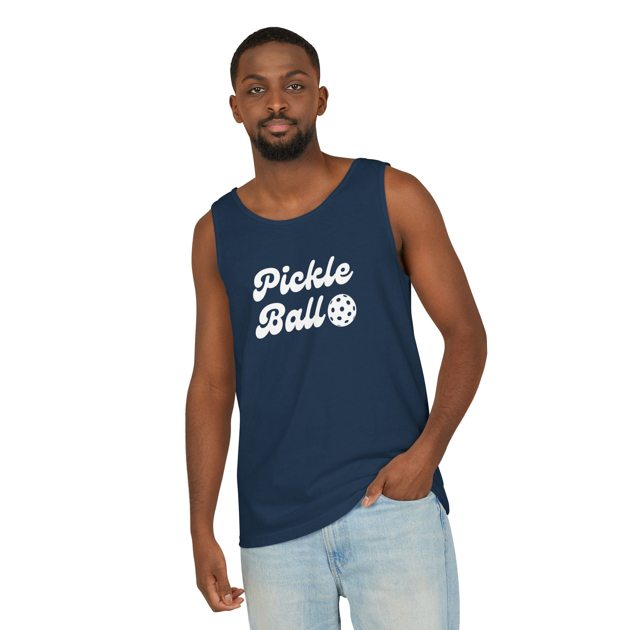 Pickleball. Mens, Lightweight, Cotton, Graphic Tank. Pickleball.