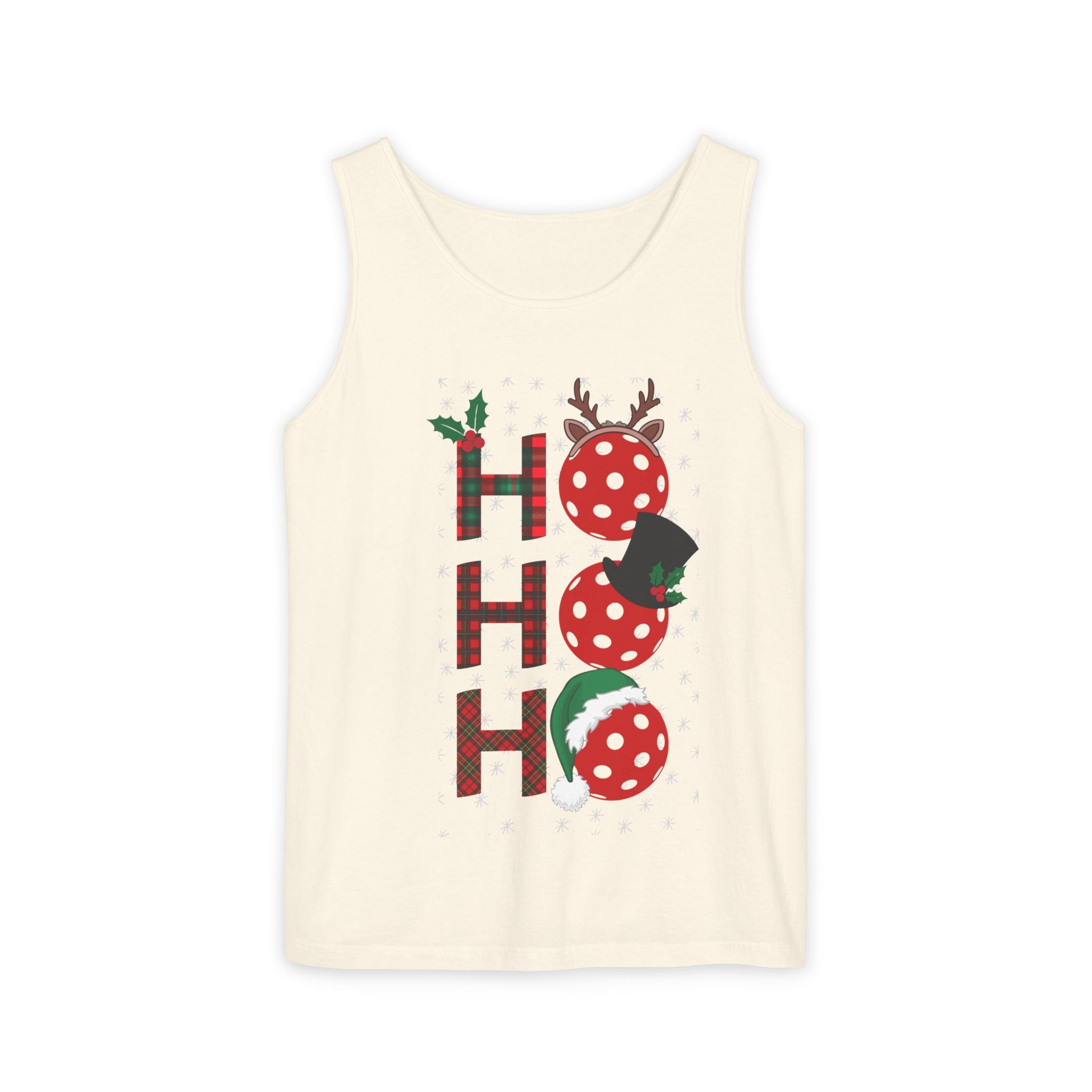 Holiday Moon. Unisex, Lightweight, Cotton, Graphic Tank. Pickleball Ho.Ho.Ho.