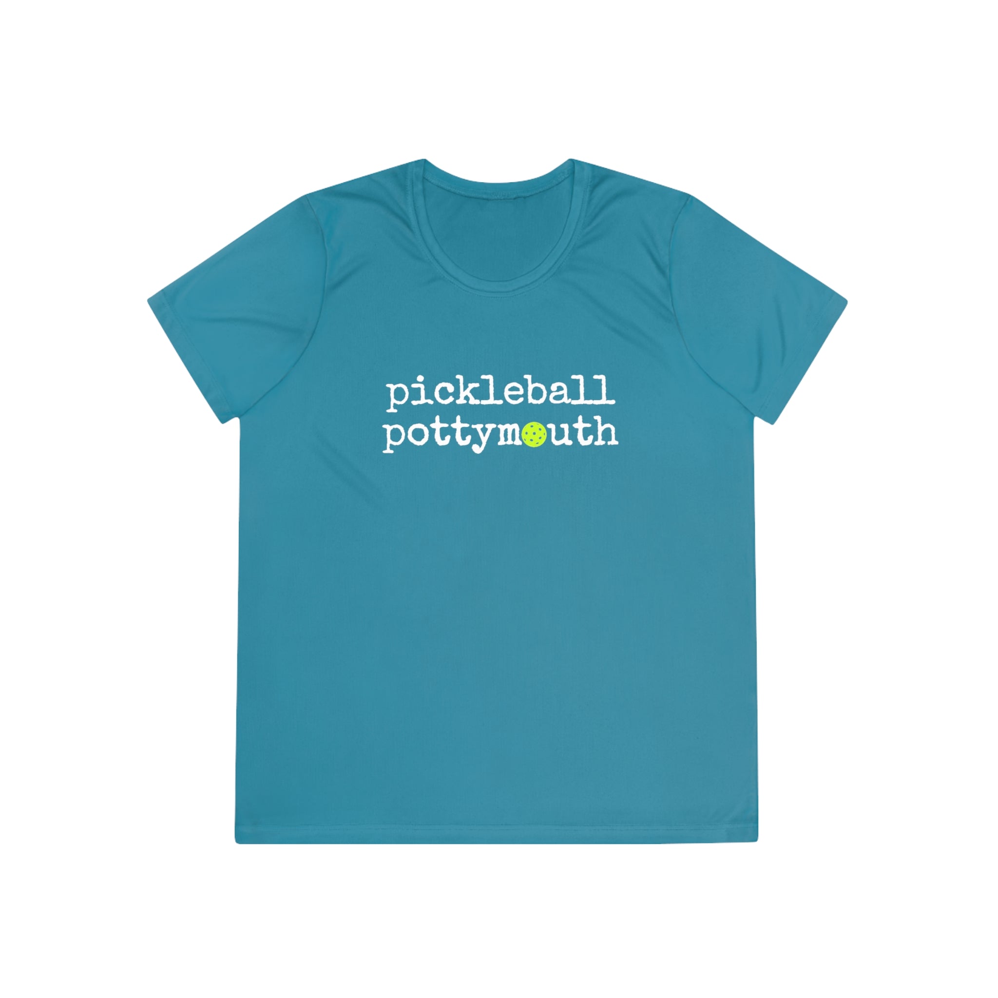 A New Pickleball Dryfit.  Ladies, crew neck, short sleeve, moisture-wicking fabric, graphic tee. Pickleball Pottymouth.
