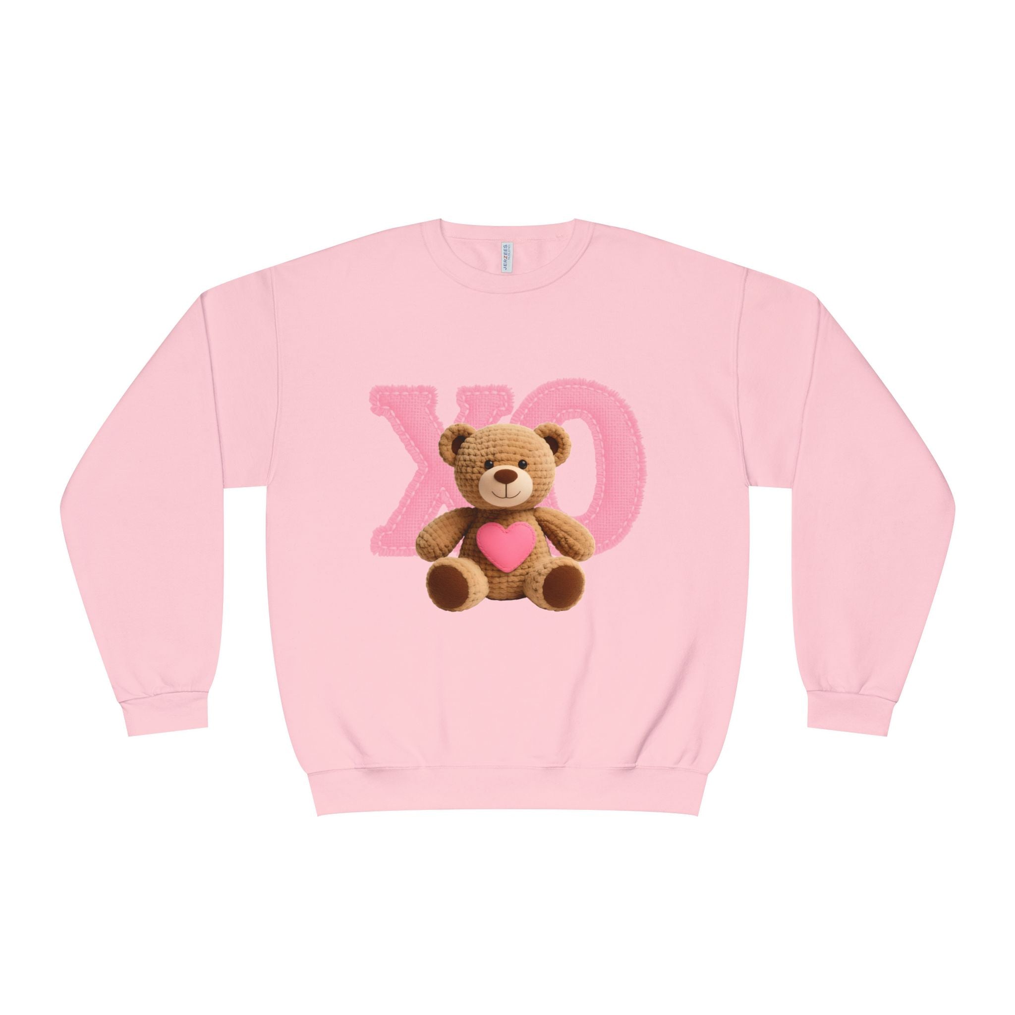 A Valentine Holiday Moon. Ladies, Crew Neck, Medium-Heavy NuBlend fleece/cotton, Graphic Sweatshirt. XO Teddy Bear.