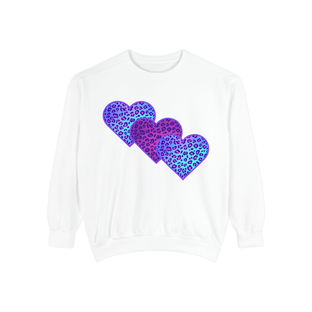 A Valentine Holiday Moon. Unisex, Crew Neck, Lightweight, Graphic Sweatshirt.  Triple Leopard Heart.