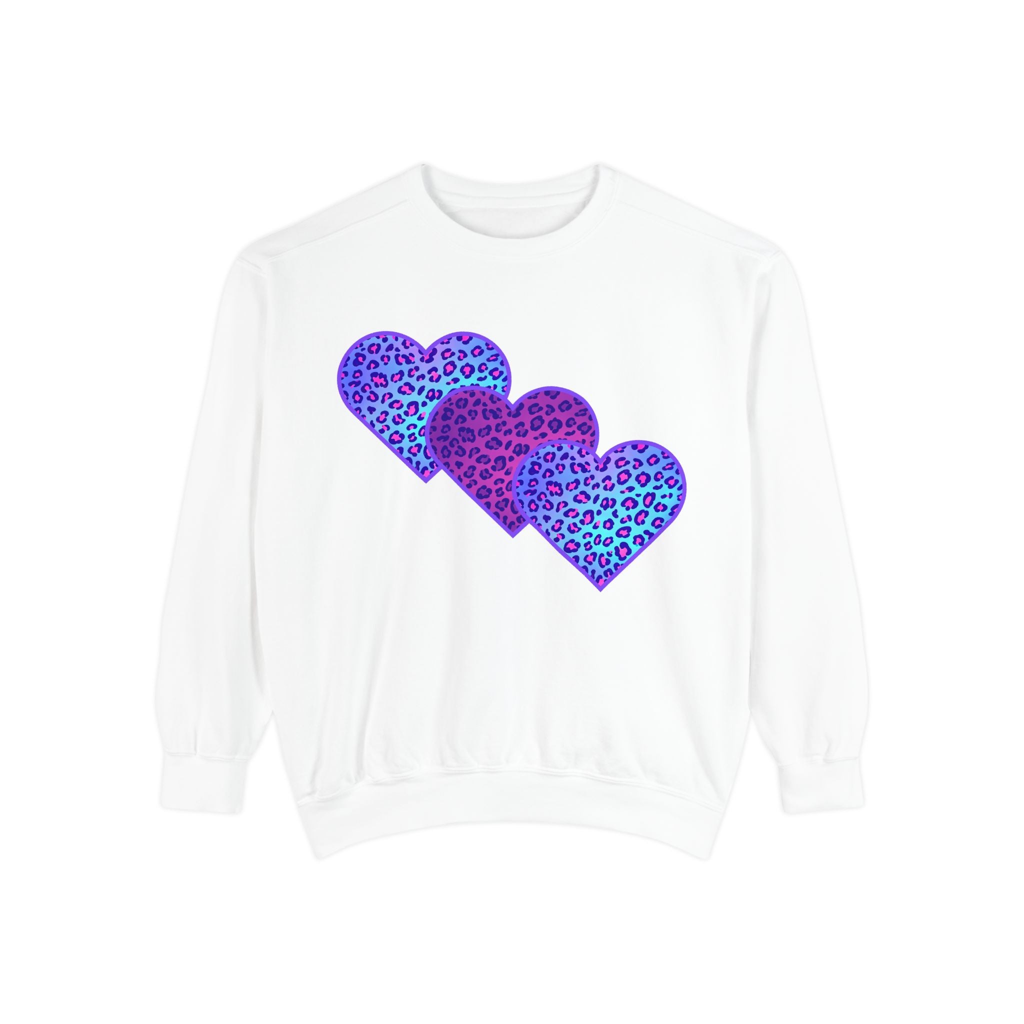 A Valentine Holiday Moon. Unisex, Crew Neck, Lightweight, Graphic Sweatshirt.  Triple Leopard Heart.