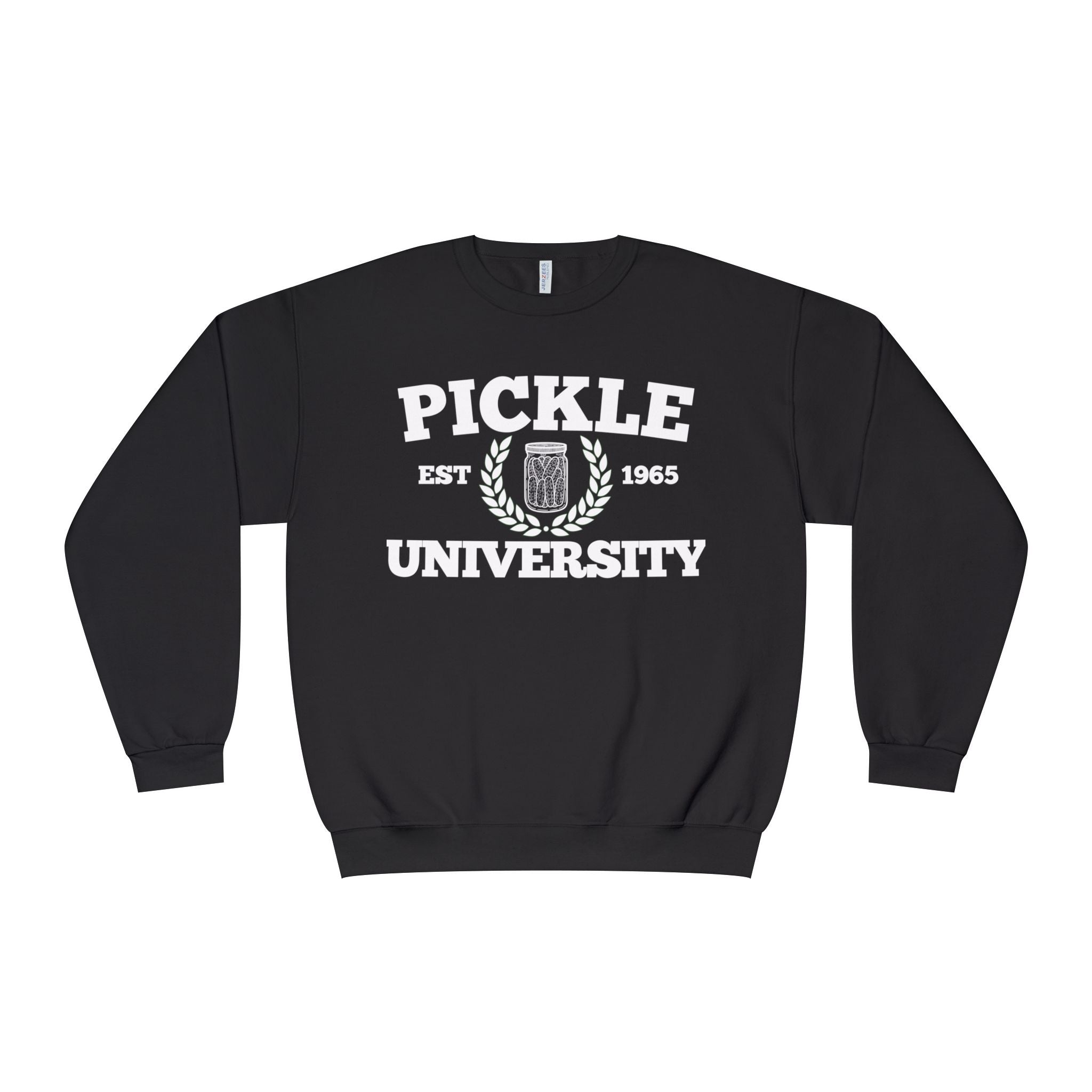 Pickleball. Ladies, Crew Neck, Medium-Heavy NuBlend fleece/cotton, Graphic Sweatshirt. Pickleball. 7 Color Options. Vintage “Pickle Est. 1965” College Style.