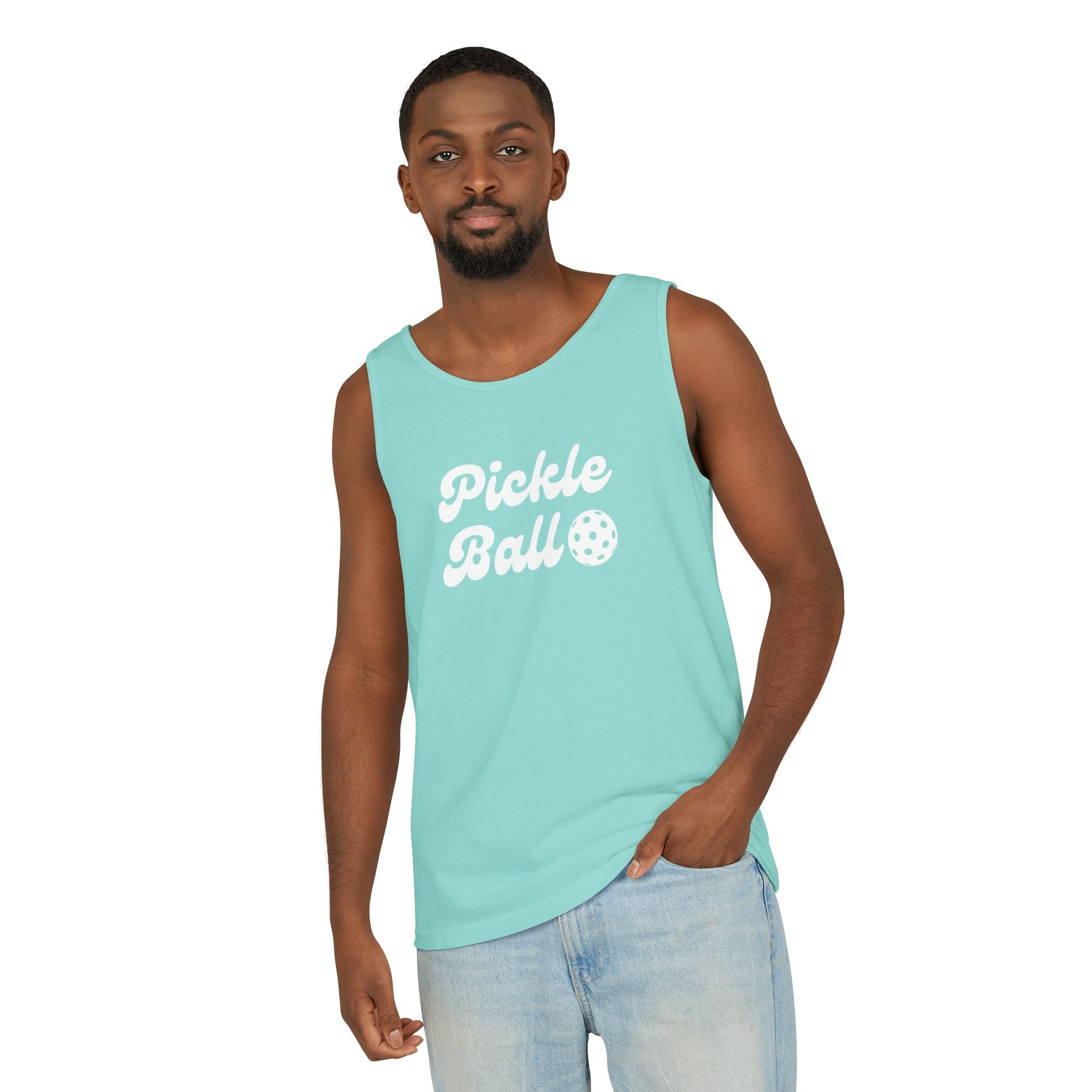 Pickleball. Mens, Lightweight, Cotton, Graphic Tank. Pickleball.