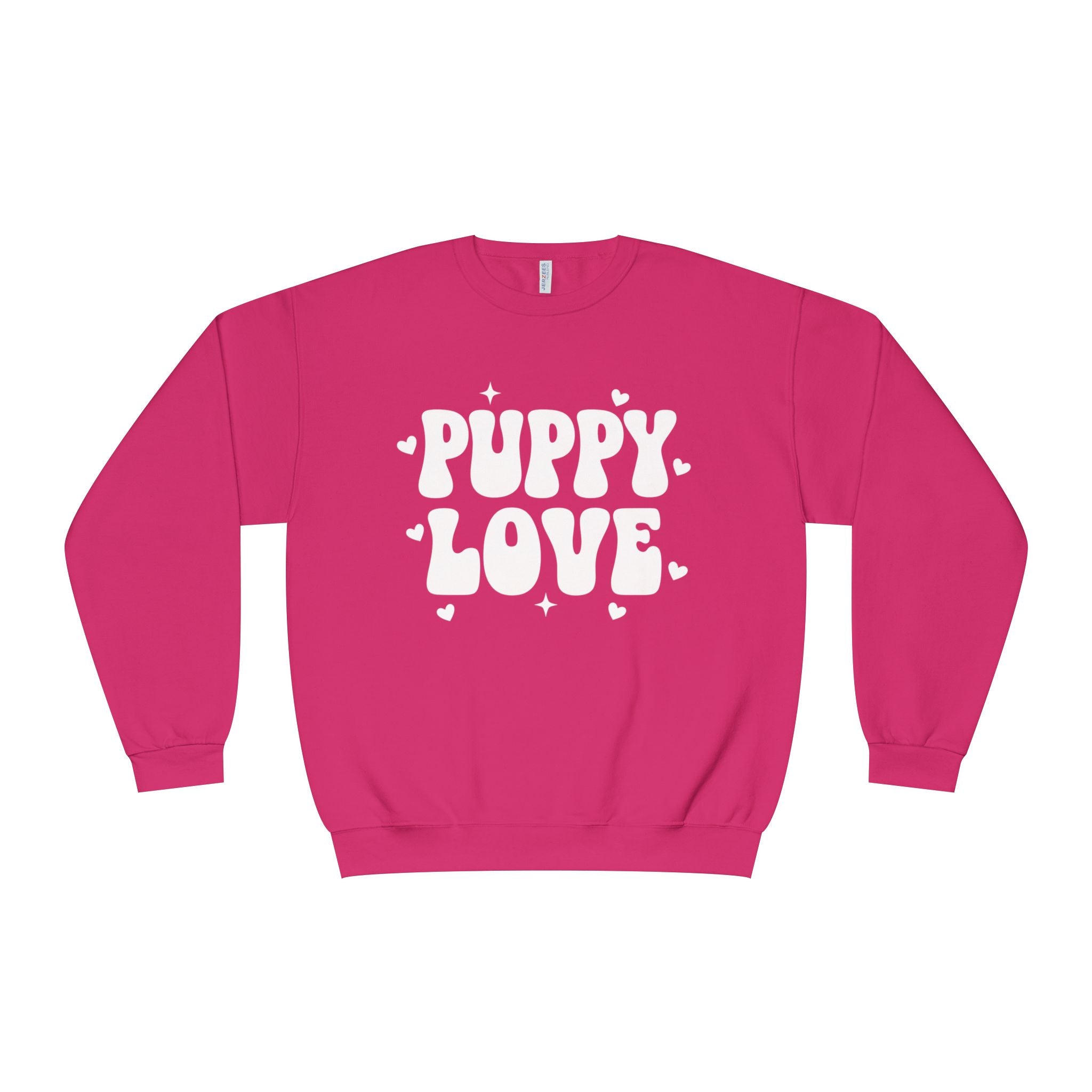 A Valentine Holiday Moon. Ladies, Crew Neck, Medium-Heavy NuBlend fleece/cotton, Graphic Sweatshirt. Puppy Love.