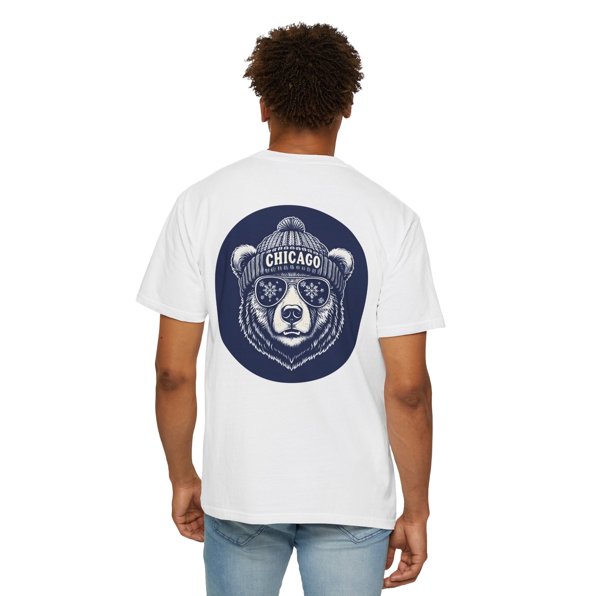 Sporty Soul. Unisex, Garment-Dyed, Crew Neck, Short Sleeve, Graphic on the Back T-Shirt. Retro Winter Beanie Bear.