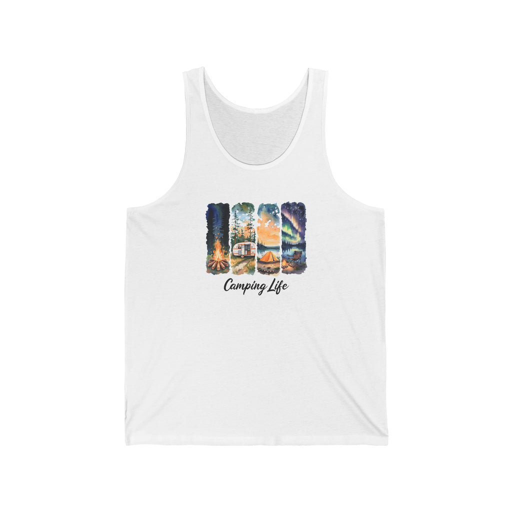 Adventure Awaits. Unisex Jersey Tank.  Camping Life.