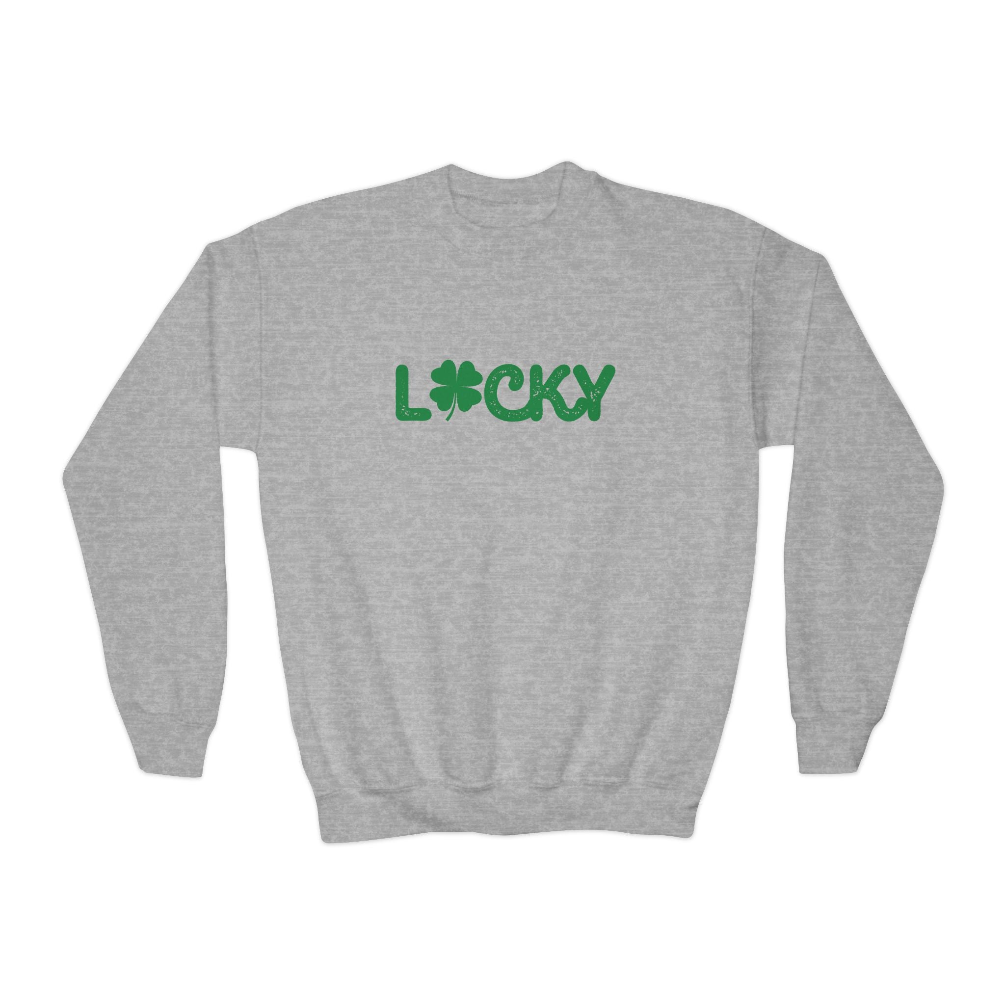 A Lucky Moon. Youth, Crew Neck, Medium-Heavy NuBlend fleece/cotton, Graphic Sweatshirt. Lucky/Shamrock.