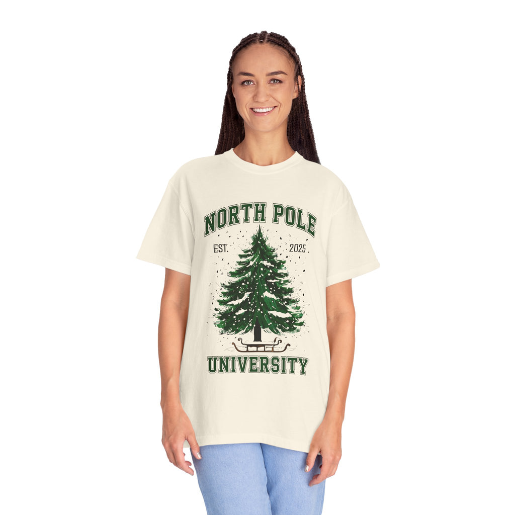 Holiday Moon. Unisex, Crew Neck, Short Sleeve, Graphic T-Shirt. North Pole University.