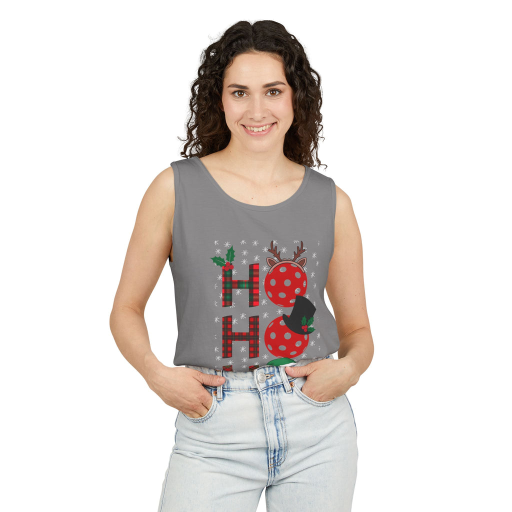 Holiday Moon. Unisex, Lightweight, Cotton, Graphic Tank. Pickleball Ho.Ho.Ho.