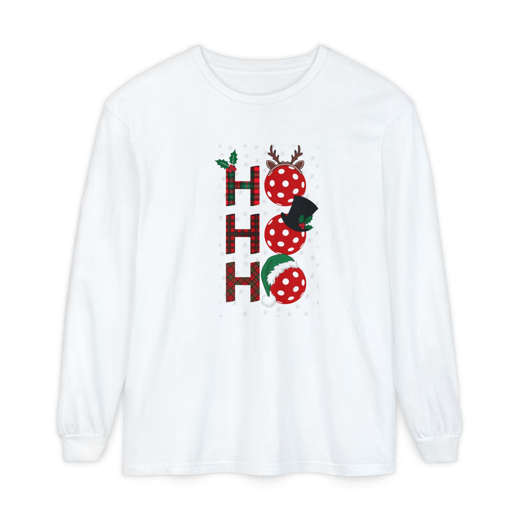 Holiday Moon. Unisex, Crew Neck, Long Sleeve, Graphic T-Shirt. Pickleball Ho.Ho.Ho.