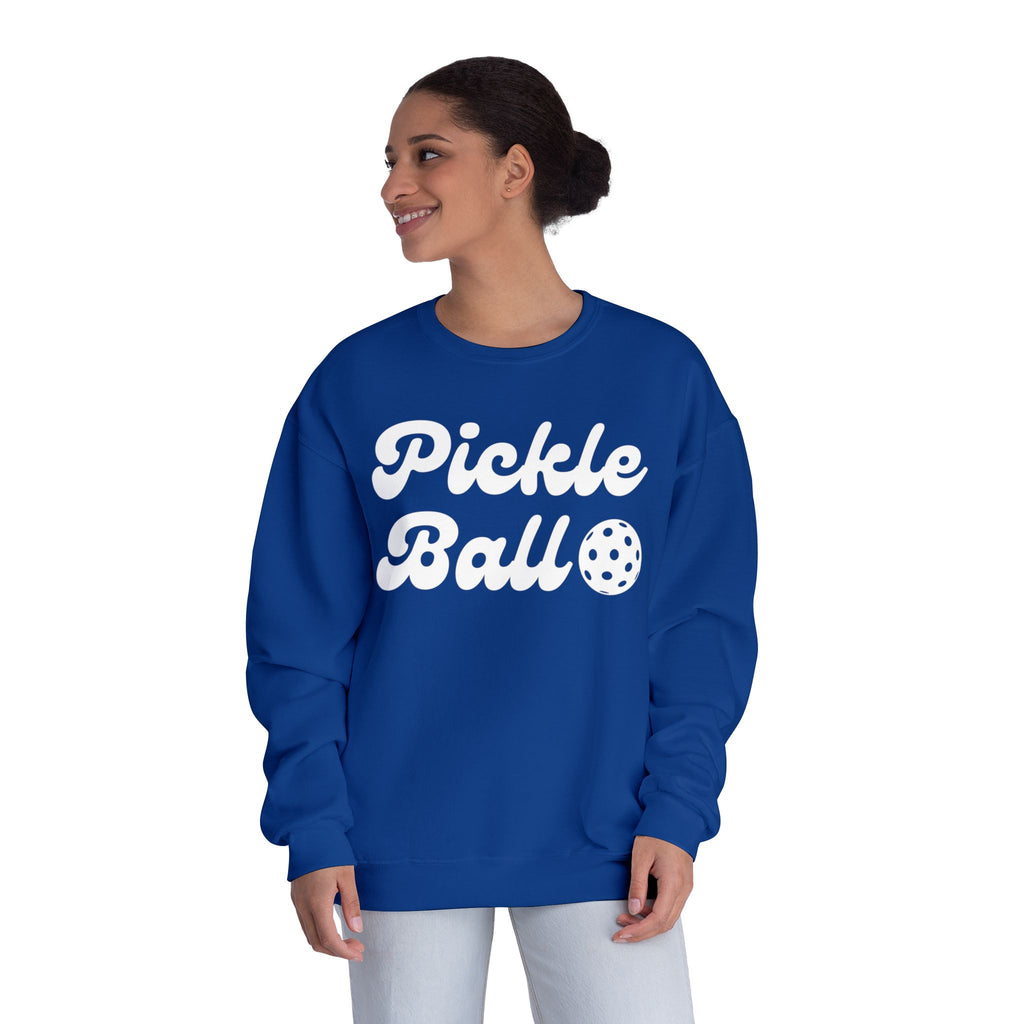 Pickleball. Ladies, Crew Neck, Medium-Heavy NuBlend fleece/cotton, Graphic Sweatshirt. Pickleball. 10 Colors to choose from.