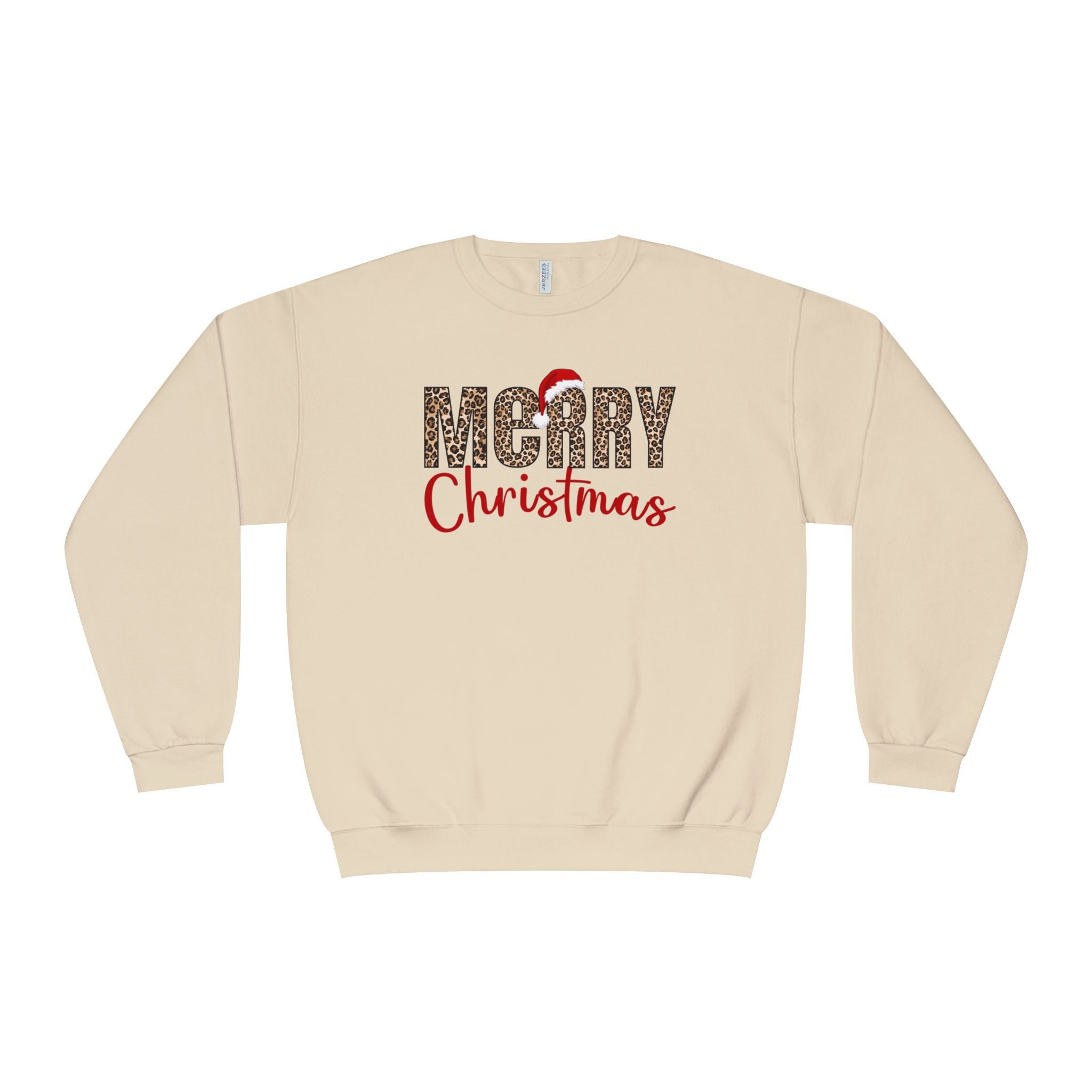 Holiday Moon.  Ladies, crew neck, long sleeve, graphic sweatshirt.  Merry Christmas Leopard.