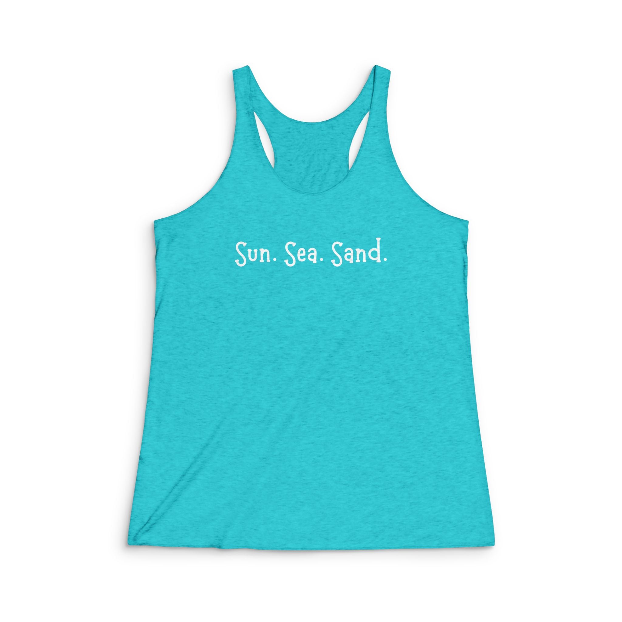 Coastal Moon Collection. Sun Sea Sand Women’s Racerback Tank – Lightweight Summer Beach Shirt