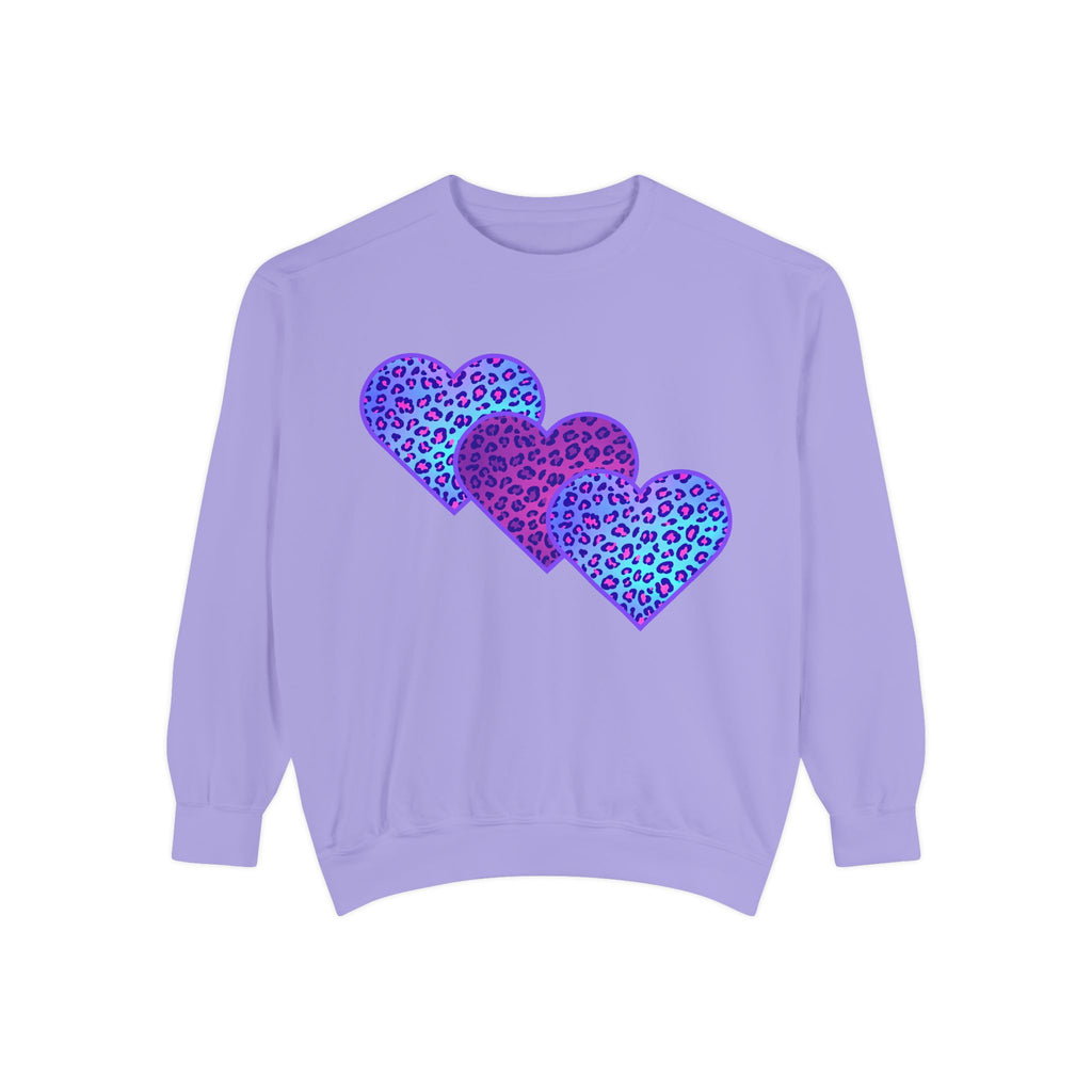 A Valentine Holiday Moon. Unisex, Crew Neck, Lightweight, Graphic Sweatshirt.  Triple Leopard Heart.
