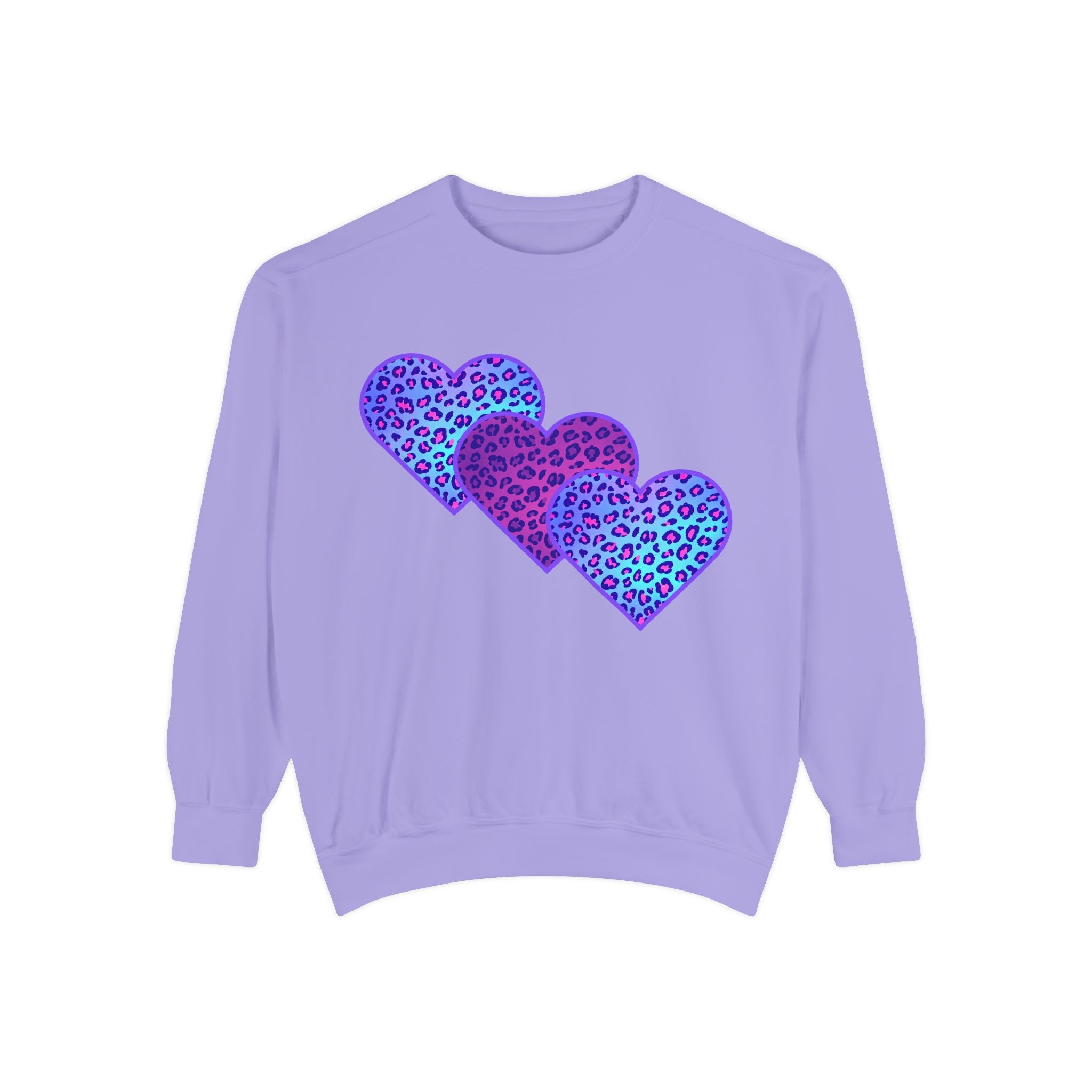 A Valentine Holiday Moon. Unisex, Crew Neck, Lightweight, Graphic Sweatshirt.  Triple Leopard Heart.