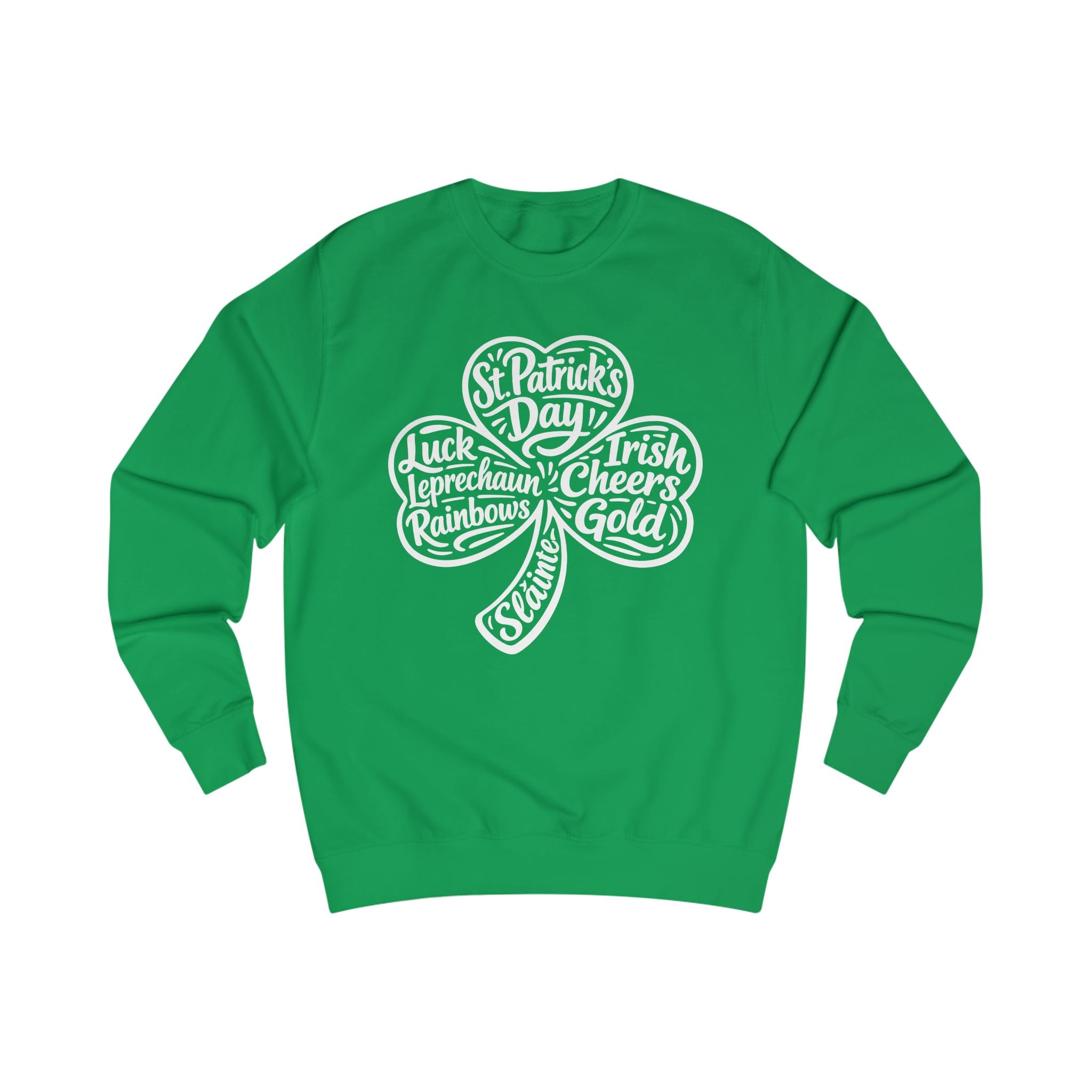 A Lucky Moon. Crew neck, medium-heavy, graphic sweatshirt. Shamrock.