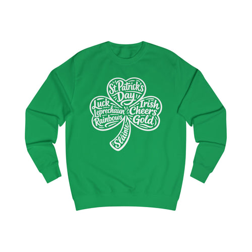 A Lucky Moon. Crew neck, medium-heavy, graphic sweatshirt. Shamrock.