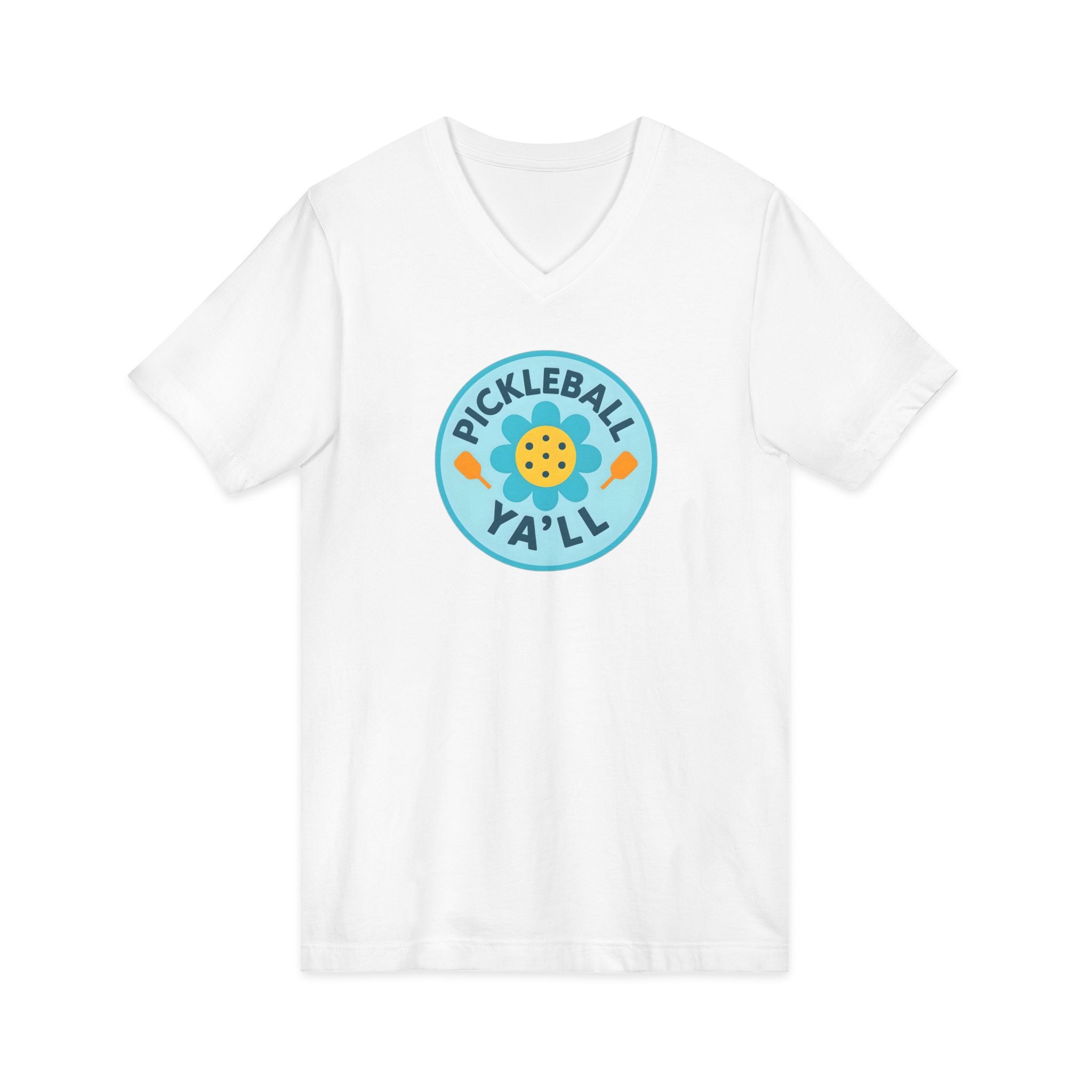 Pickleball. Unisex, V-Neck, Short Sleeve, Graphic T-Shirt. Pickleball Y'all.