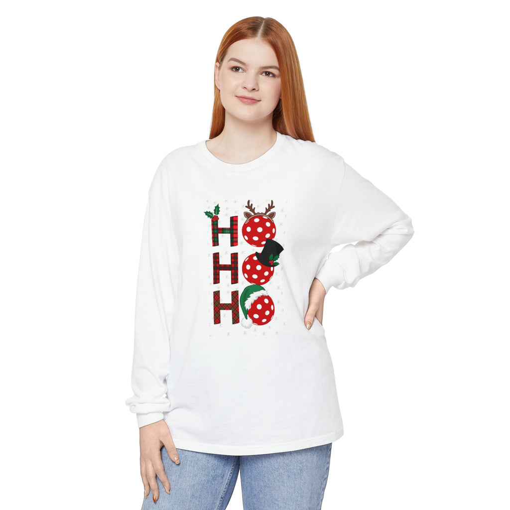Holiday Moon. Unisex, Crew Neck, Long Sleeve, Graphic T-Shirt. Pickleball Ho.Ho.Ho.