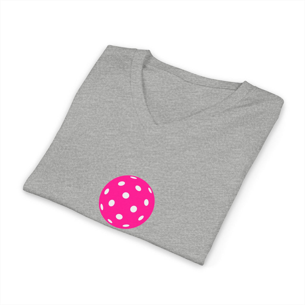 Pickleball. Unisex, V-Neck, Short Sleeve, Graphic T-Shirt. Game Day. Pink.