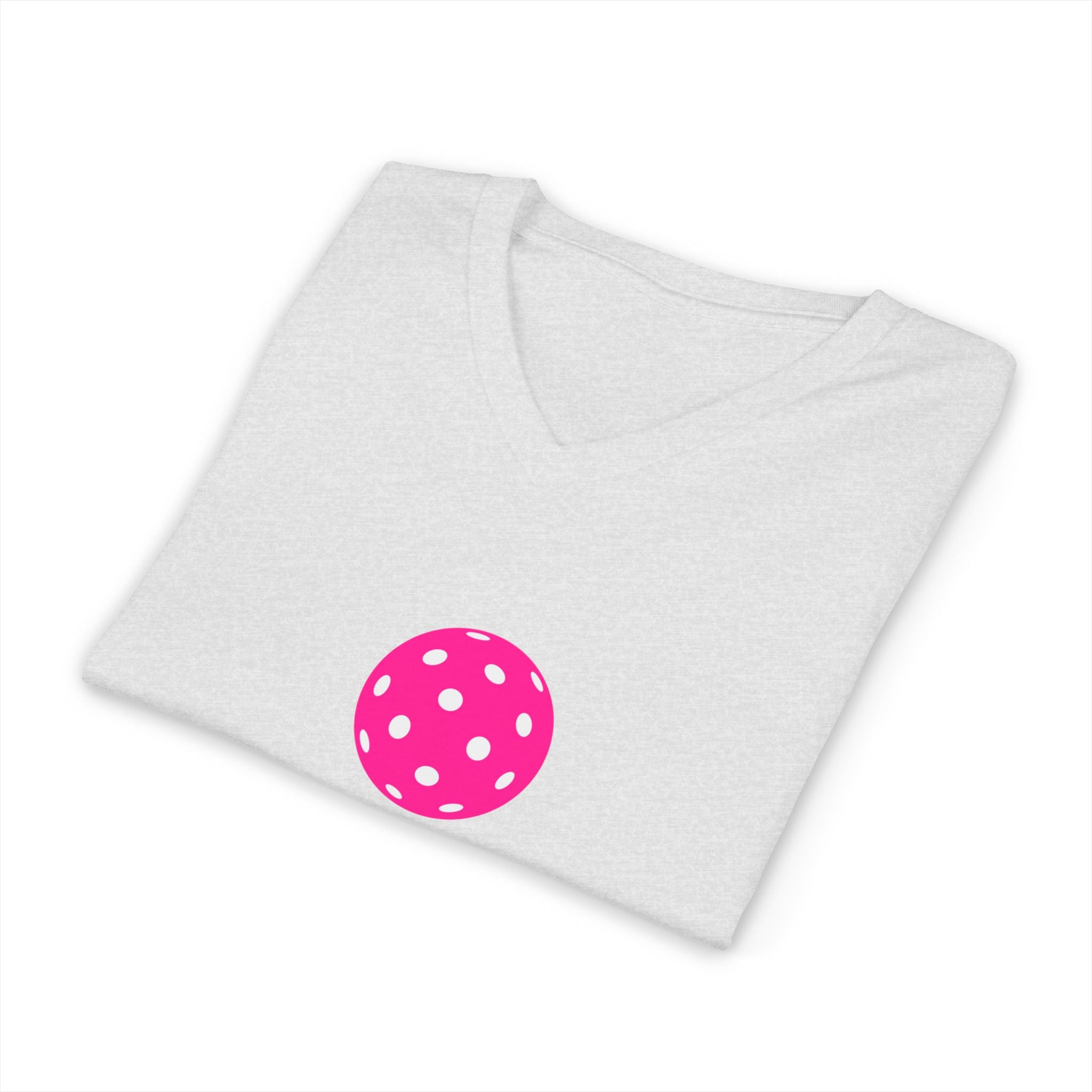 Pickleball. Unisex, V-Neck, Short Sleeve, Graphic T-Shirt. Game Day. Pink.