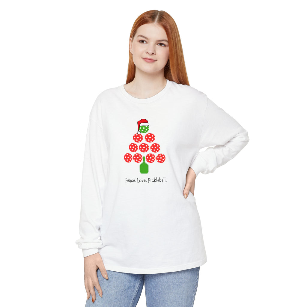 Holiday Moon. Unisex, Crew Neck, Long Sleeve, Graphic T-Shirt. Peace.Love.Pickleball.