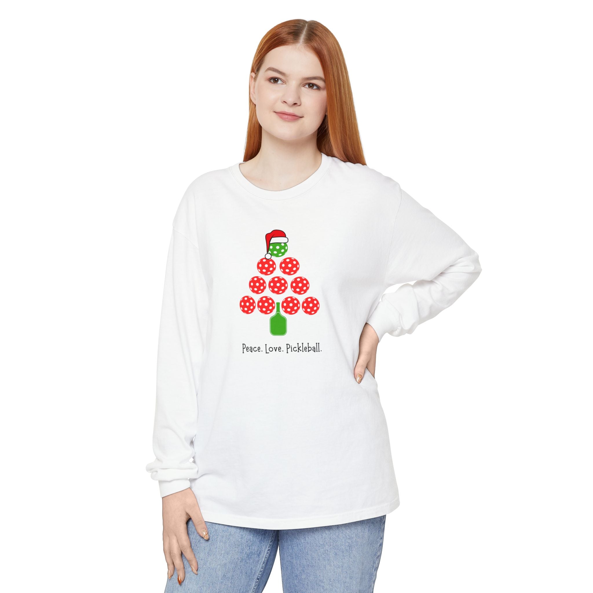 Holiday Moon. Unisex, Crew Neck, Long Sleeve, Graphic T-Shirt. Peace.Love.Pickleball.