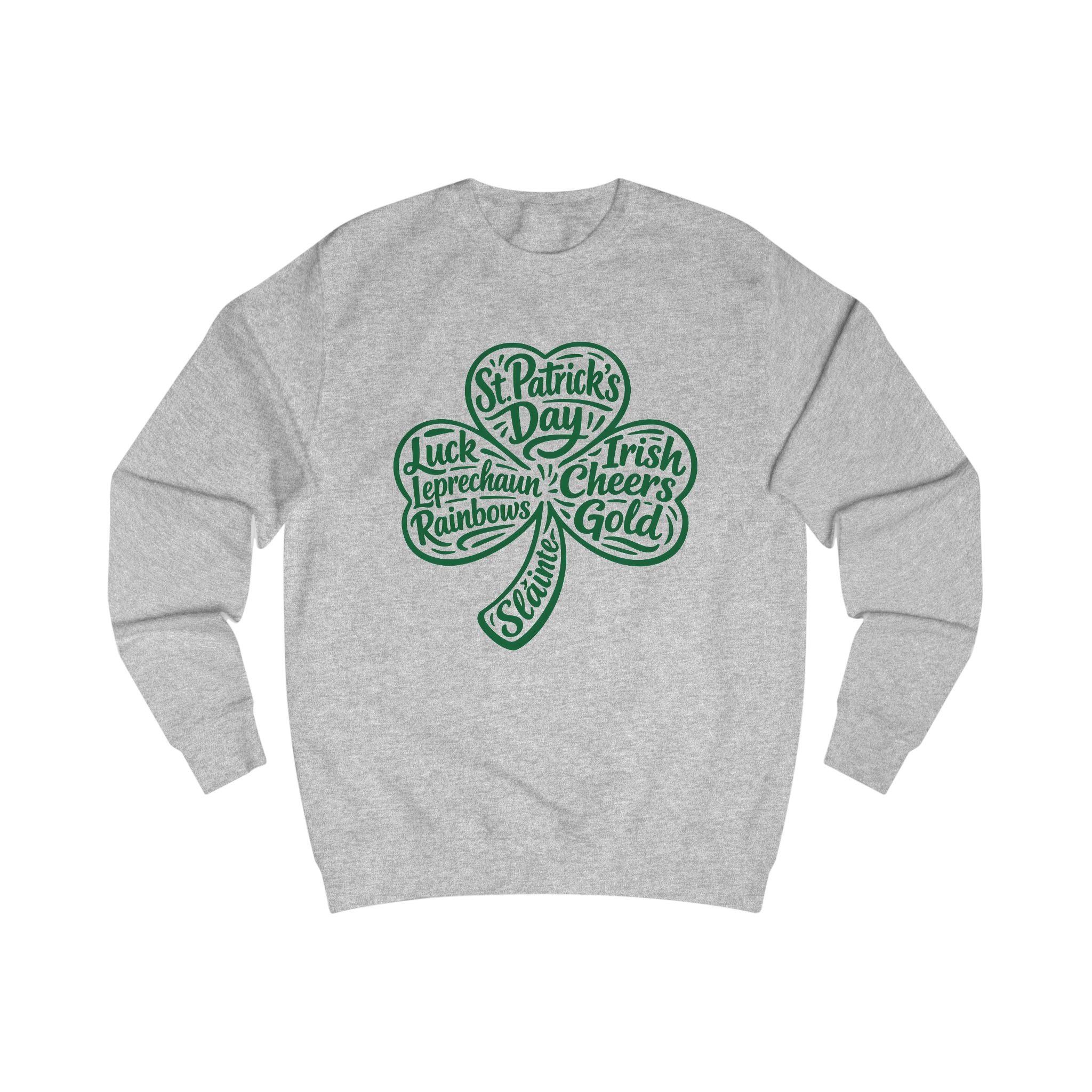 A Lucky Moon. Crew neck, medium-heavy, graphic sweatshirt. Shamrock.