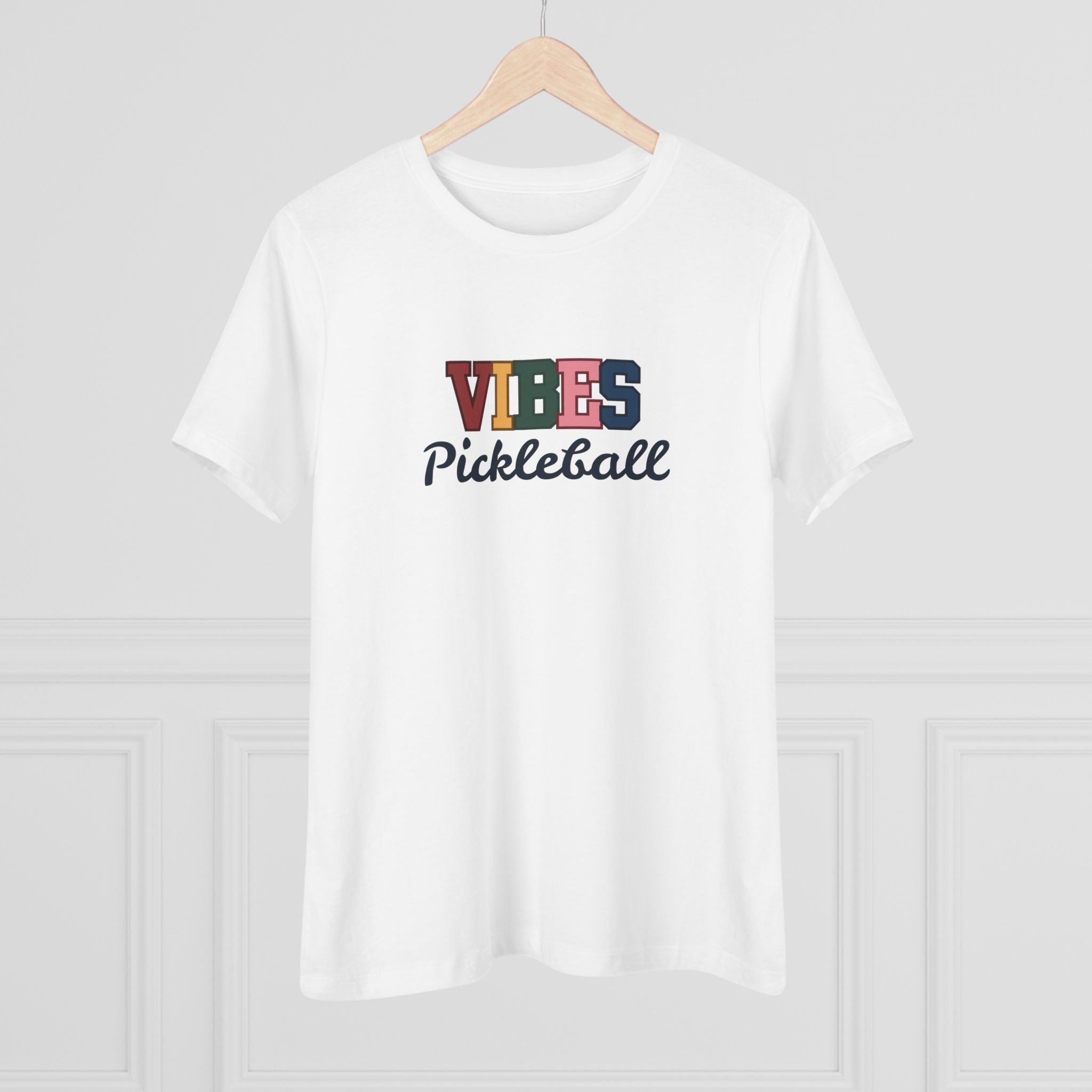 Pickleball. Women's Crew Neck, Short Sleeve, Graphic T-Shirt.  Pickleball Vibes.