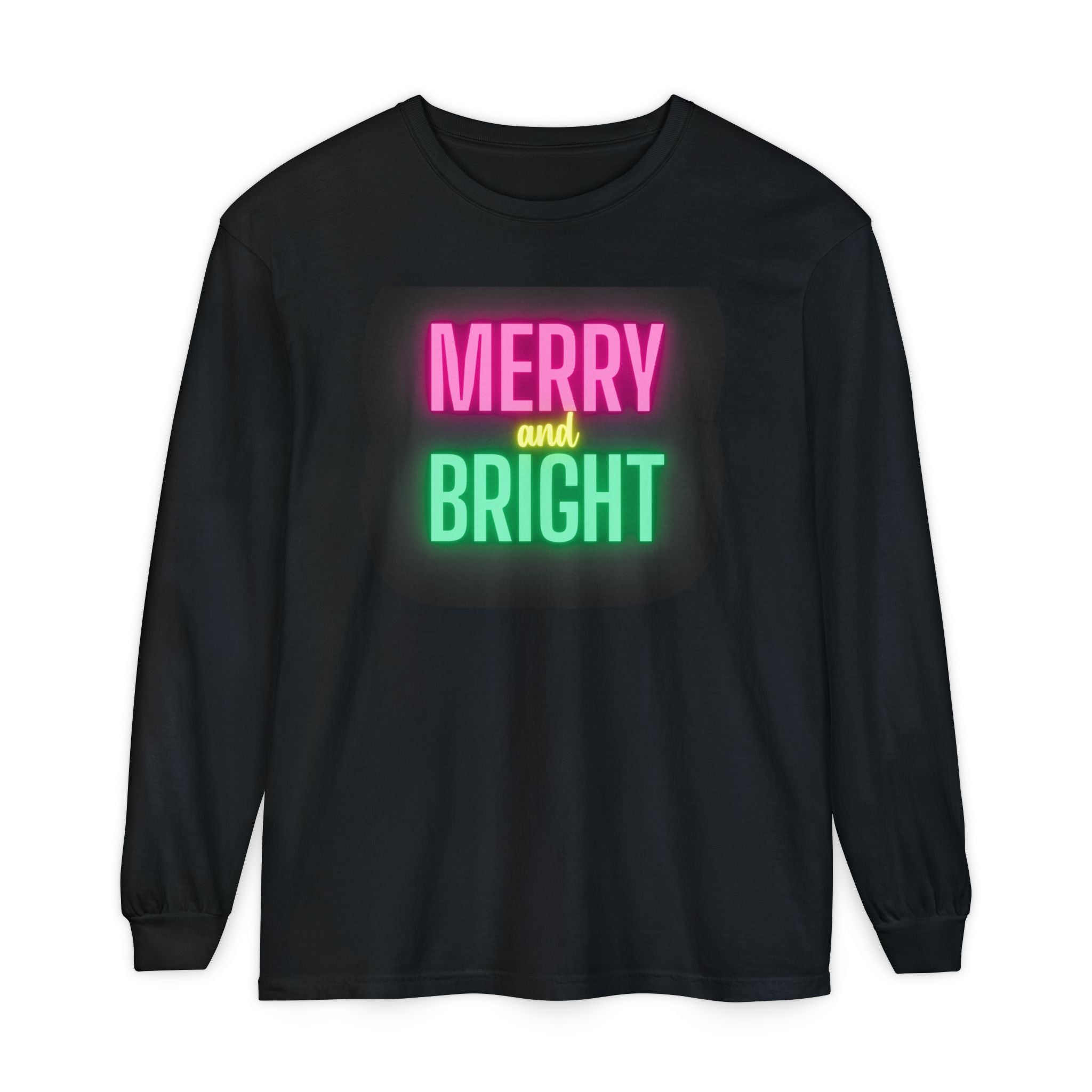 Holiday Moon. Unisex, Crew Neck, Long Sleeve, Graphic T-Shirt. Merry & Bright.