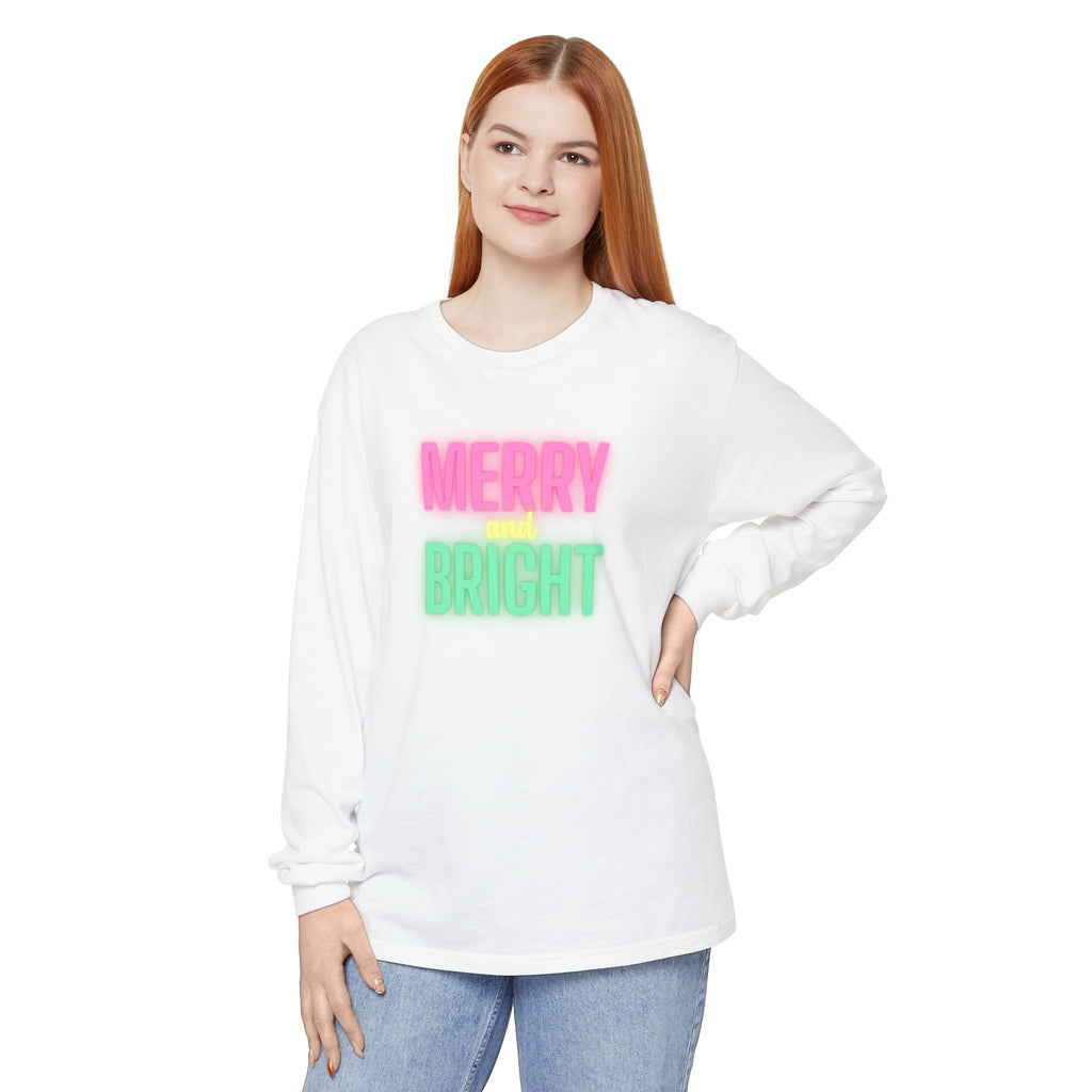 Holiday Moon. Unisex, Crew Neck, Long Sleeve, Graphic T-Shirt. Merry & Bright.