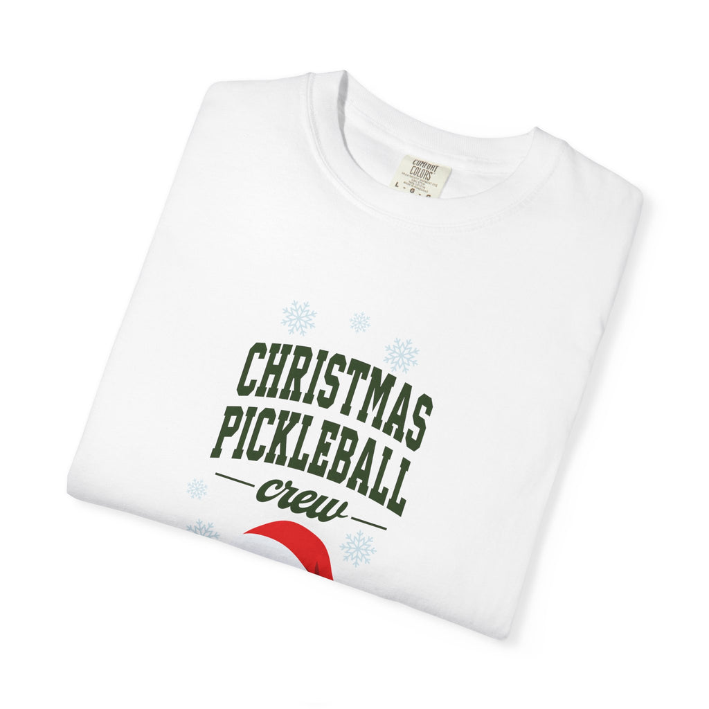 Holiday Moon. Unisex, Garment-Dyed, Crew Neck, Short Sleeve, Graphic T-Shirt. Christmas Pickleball Crew.