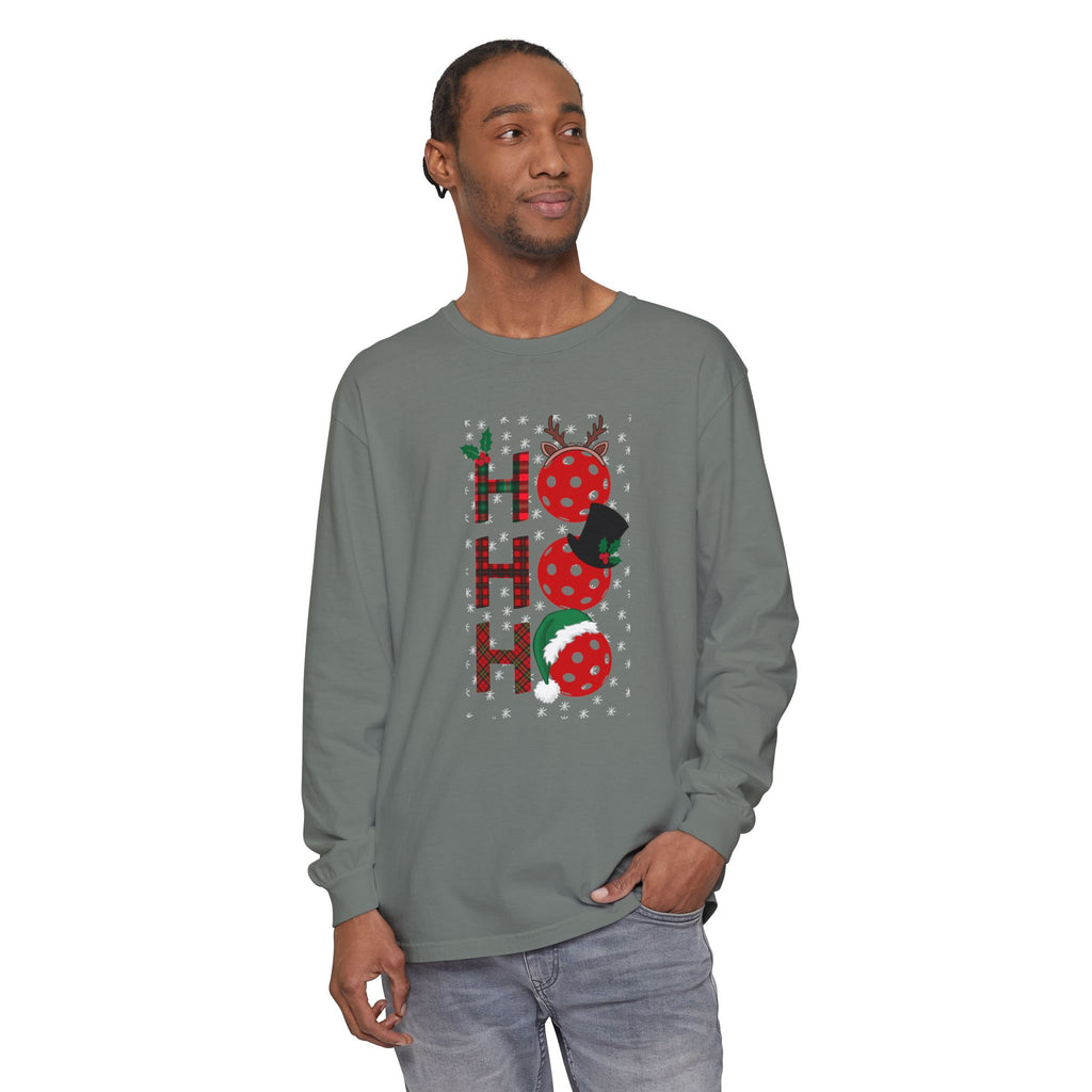 Holiday Moon. Unisex, Crew Neck, Long Sleeve, Graphic T-Shirt. Pickleball Ho.Ho.Ho.