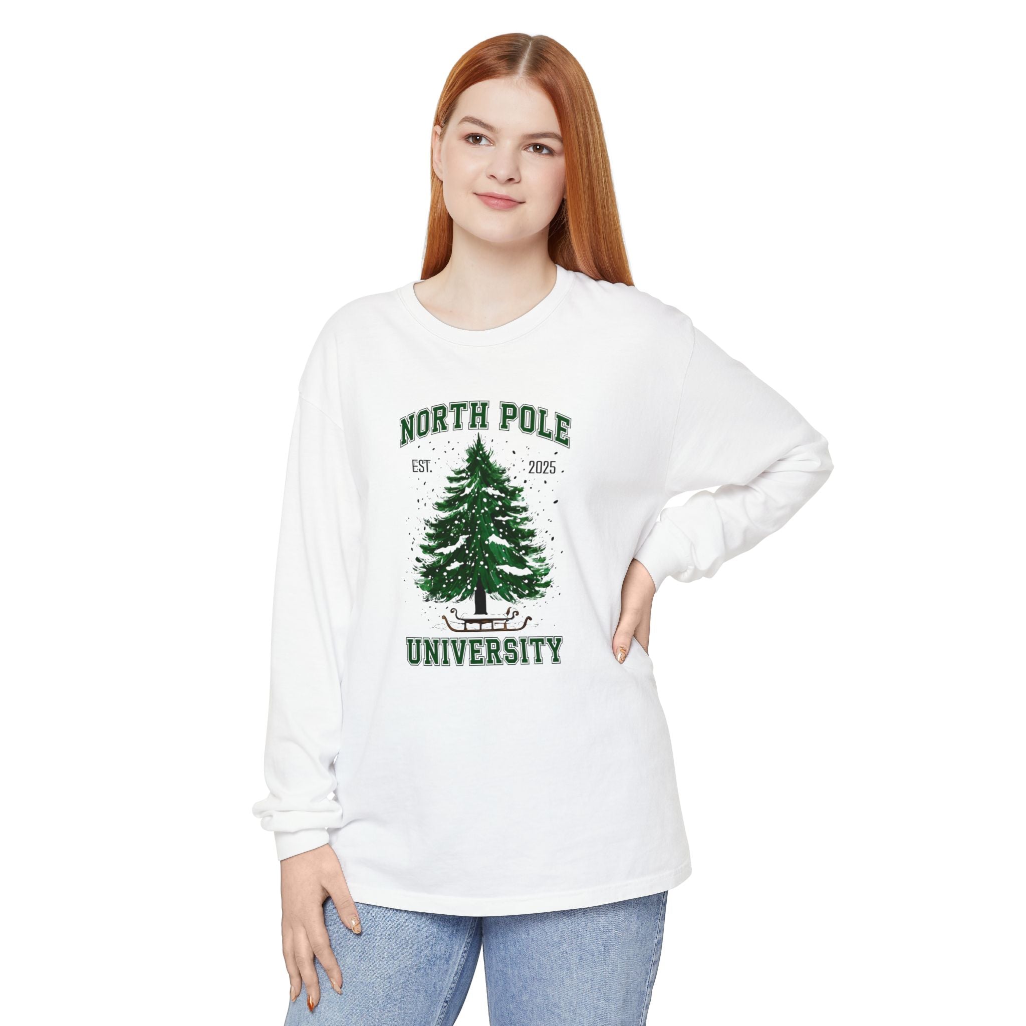 Holiday Moon. Unisex, Crew Neck, Long Sleeve, Graphic T-Shirt. North Pole University.