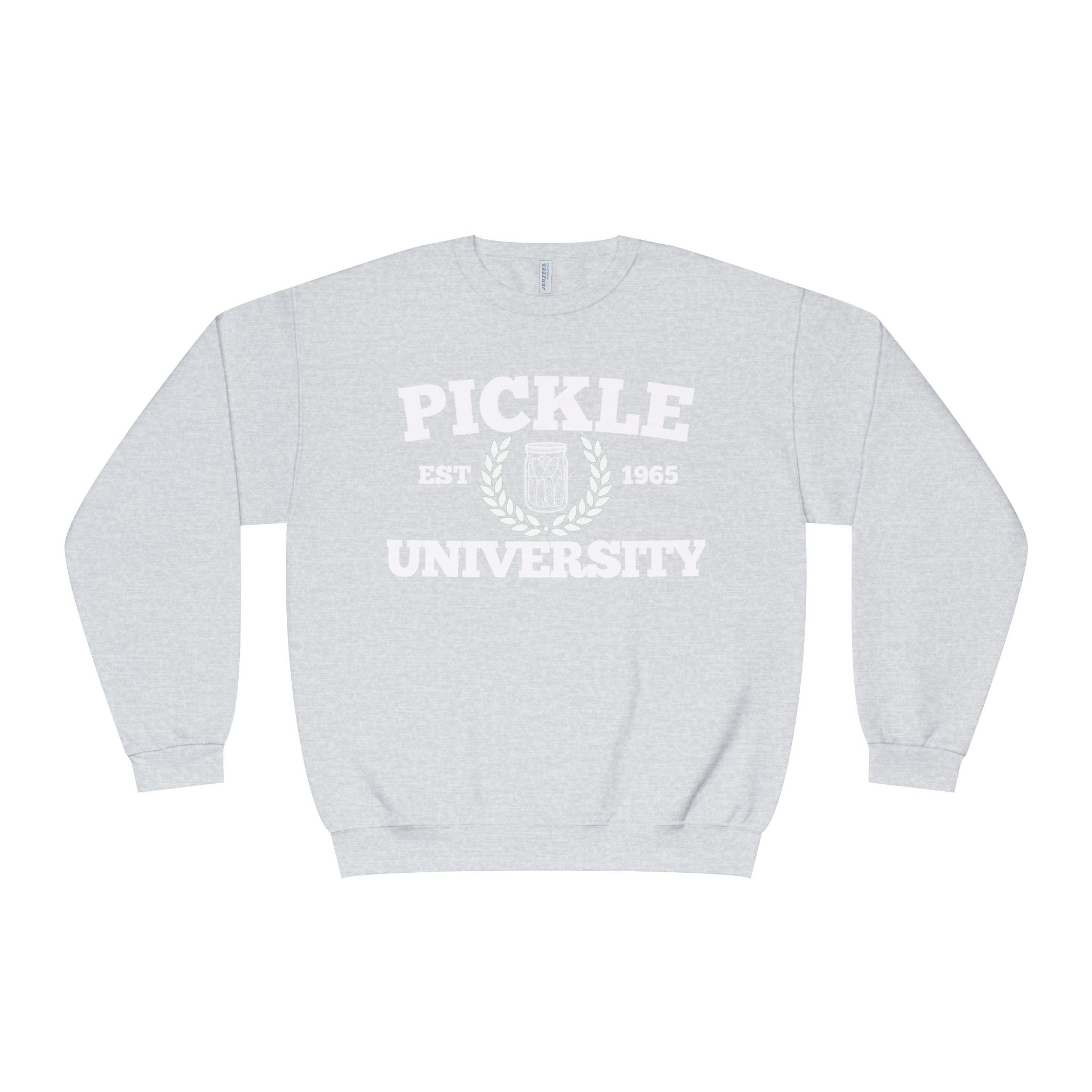 Pickleball. Ladies, Crew Neck, Medium-Heavy NuBlend fleece/cotton, Graphic Sweatshirt. Pickleball. 7 Color Options. Vintage “Pickle Est. 1965” College Style.