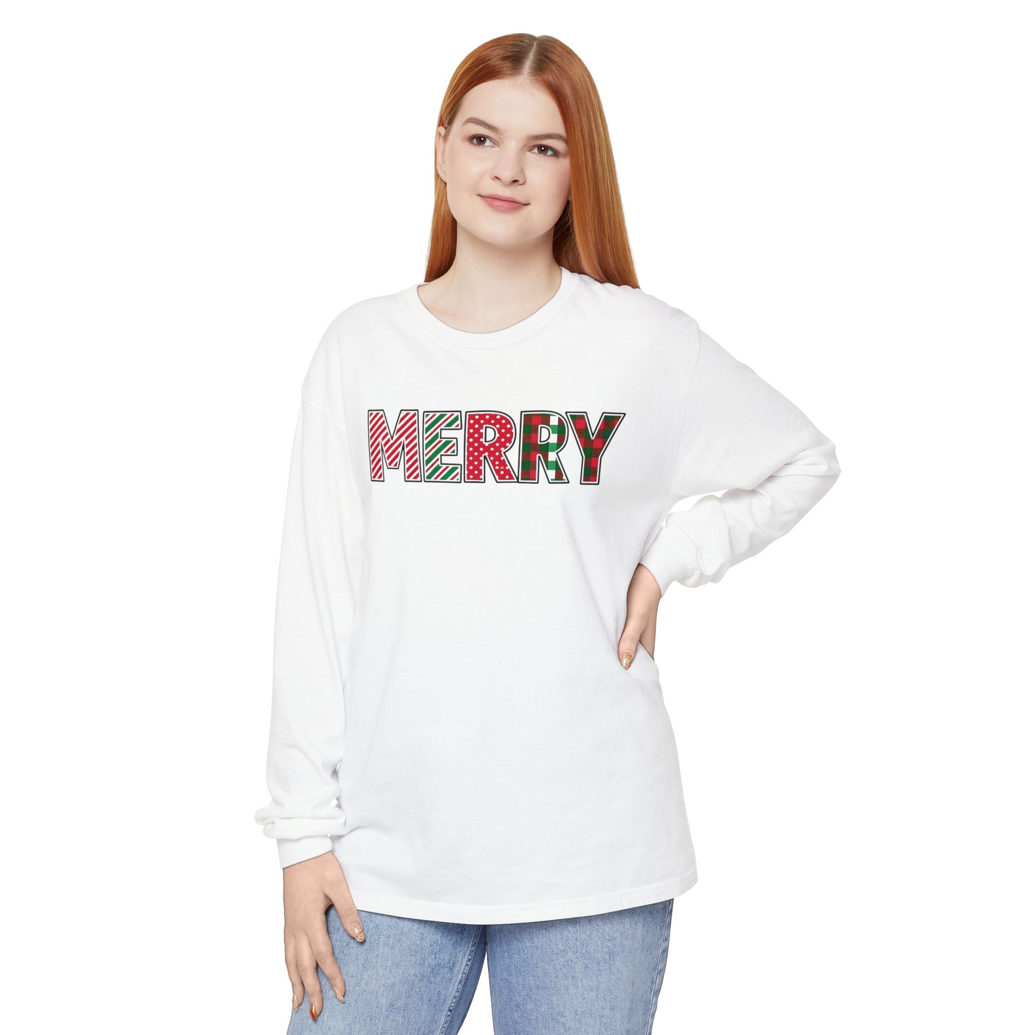 Holiday Moon. Unisex, Crew Neck, Long Sleeve, Graphic T-Shirt. Merry.