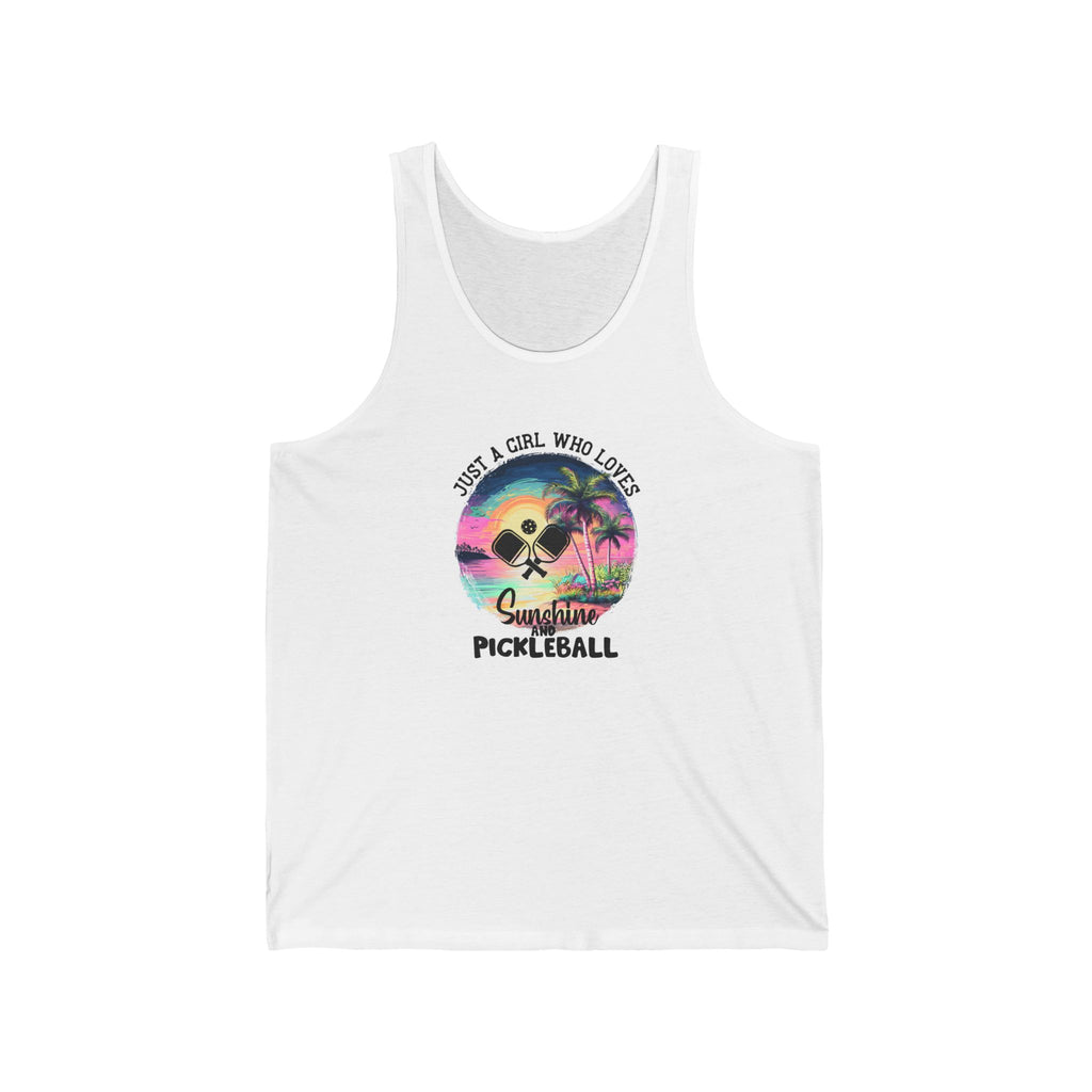 Pickleball. Unisex Jersey Tank.  Pickleball. Sunshine.